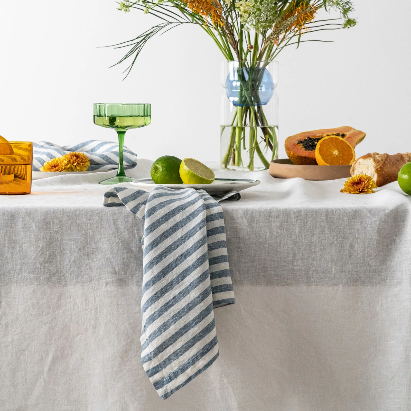 French Flax Linen Napkins (Set Of 4) in Marine Blue Stripe - Image 2