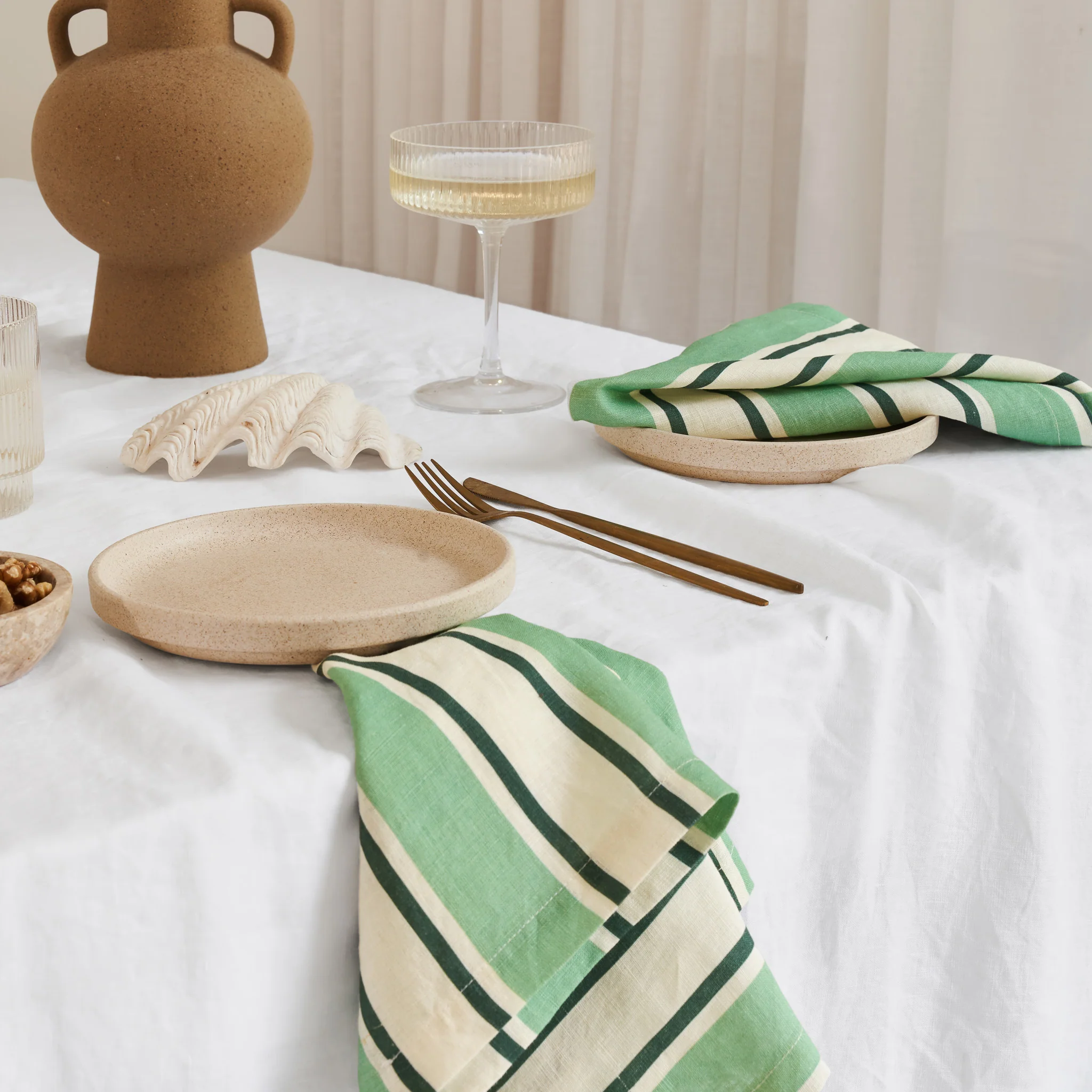 French Flax Linen Napkins (Set Of 4) in Green Stripe - Image 3