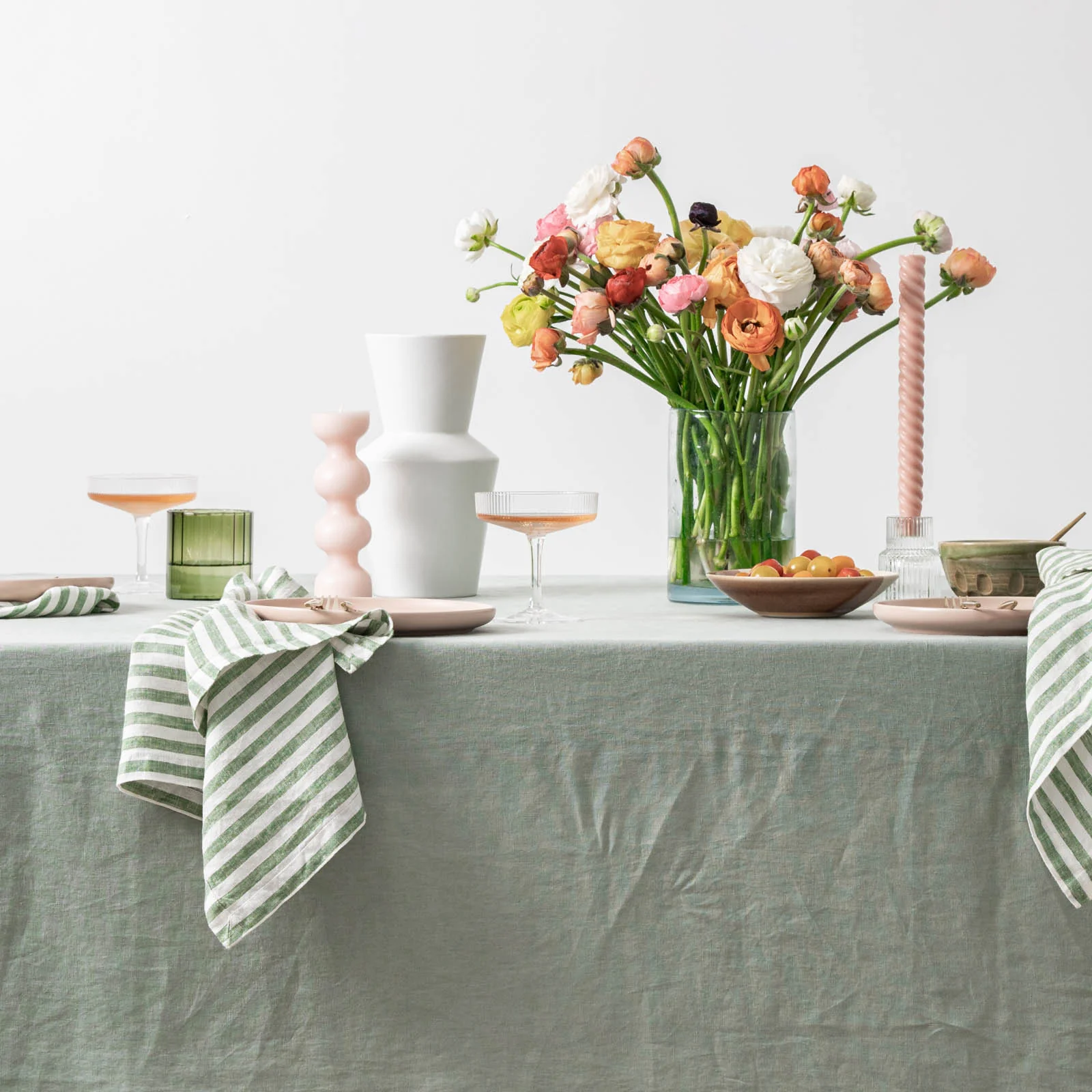 French Flax Linen Napkins (Set of 4) in Ivy Stripe - Image 2
