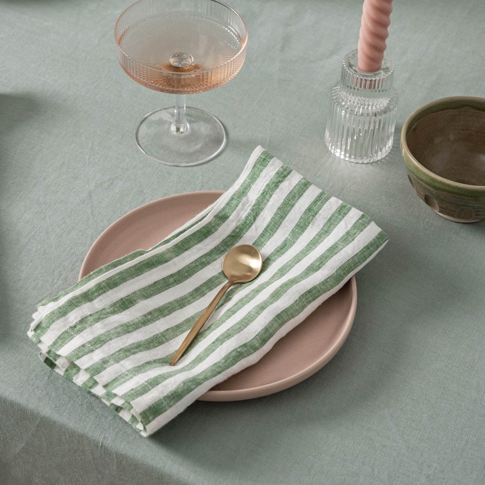 French Flax Linen Napkins (Set of 4) in Ivy Stripe - Image 6