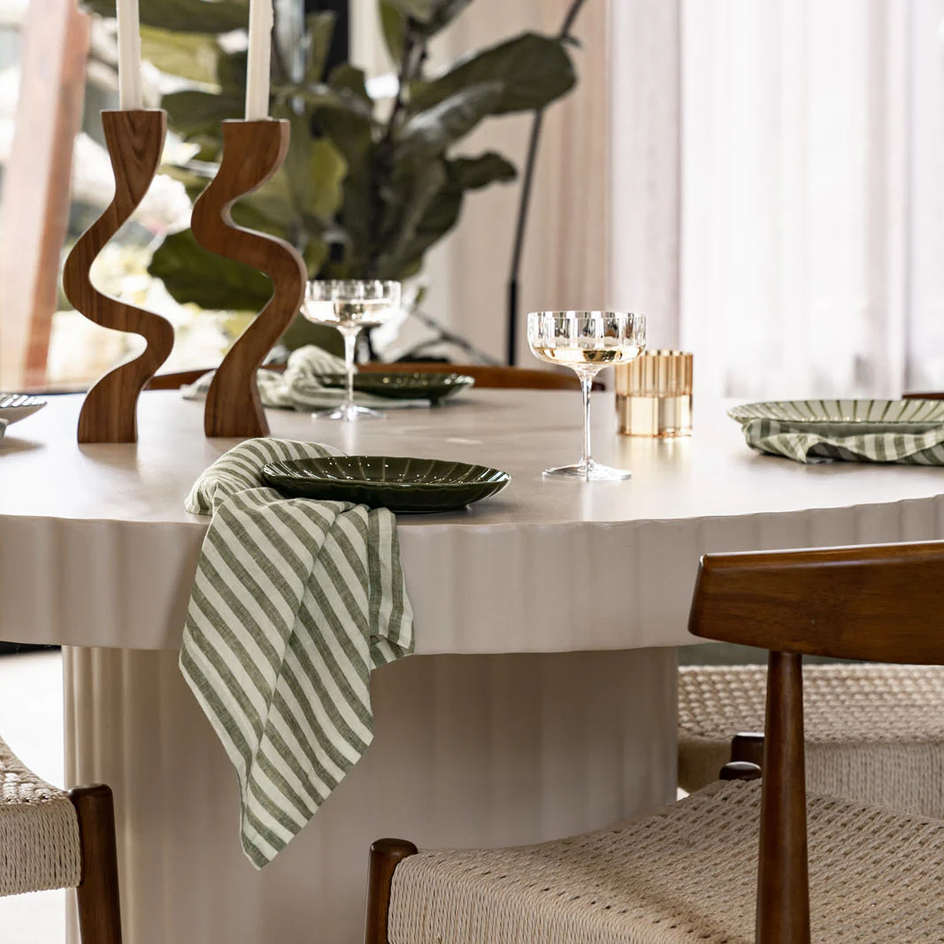 French Flax Linen Napkins (Set of 4) in Ivy Stripe - Image 8
