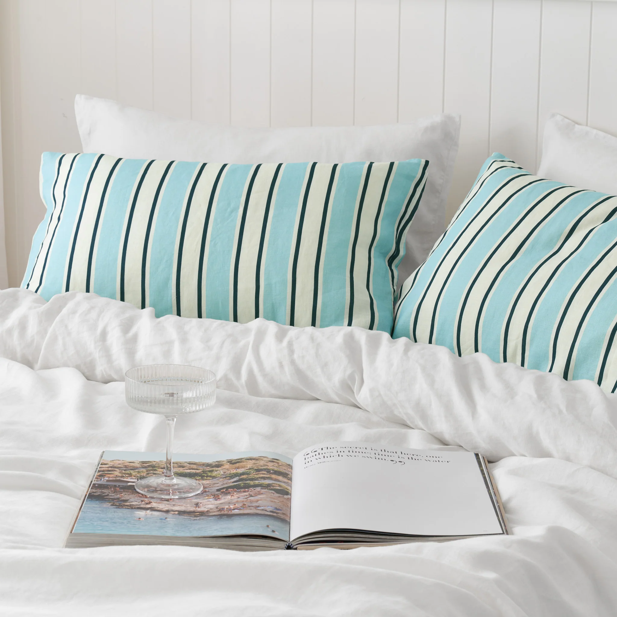 French Flax Linen Pillowcase Set in Blue Stripe - Image 6