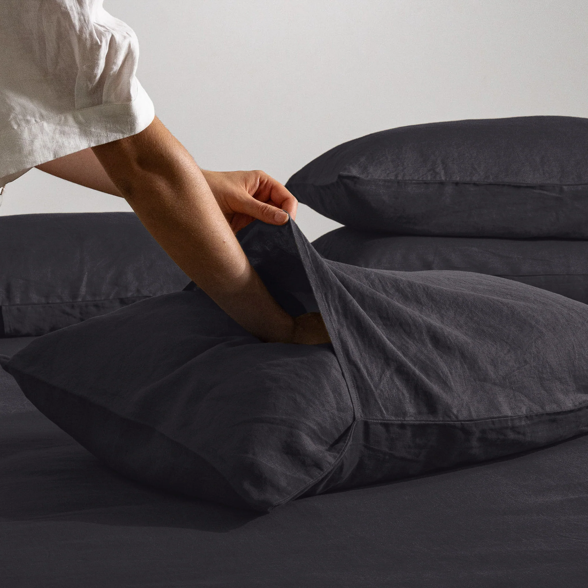 French Flax Linen Pillowcase SET in Charcoal - Image 6