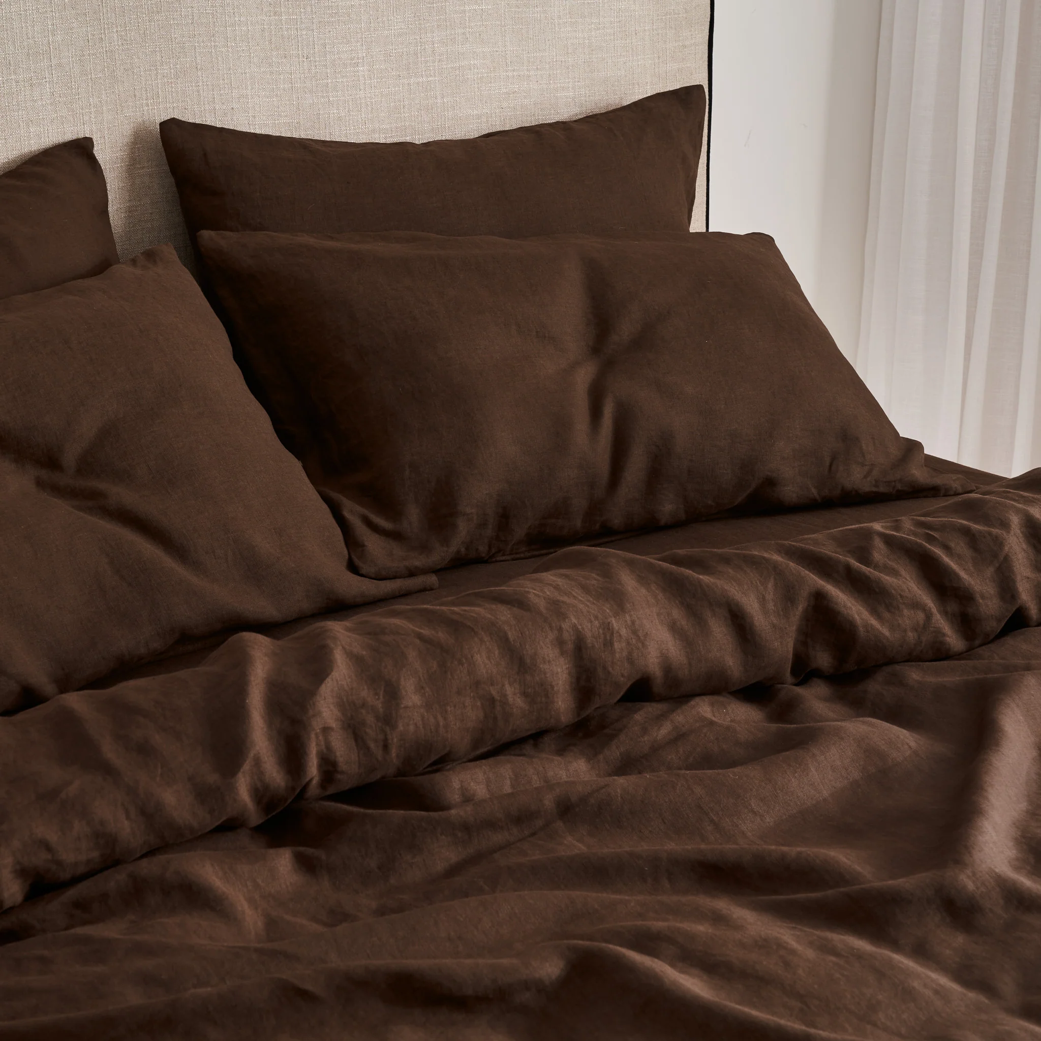 French Flax Linen Pillowcase Set in Chocolate - Image 6