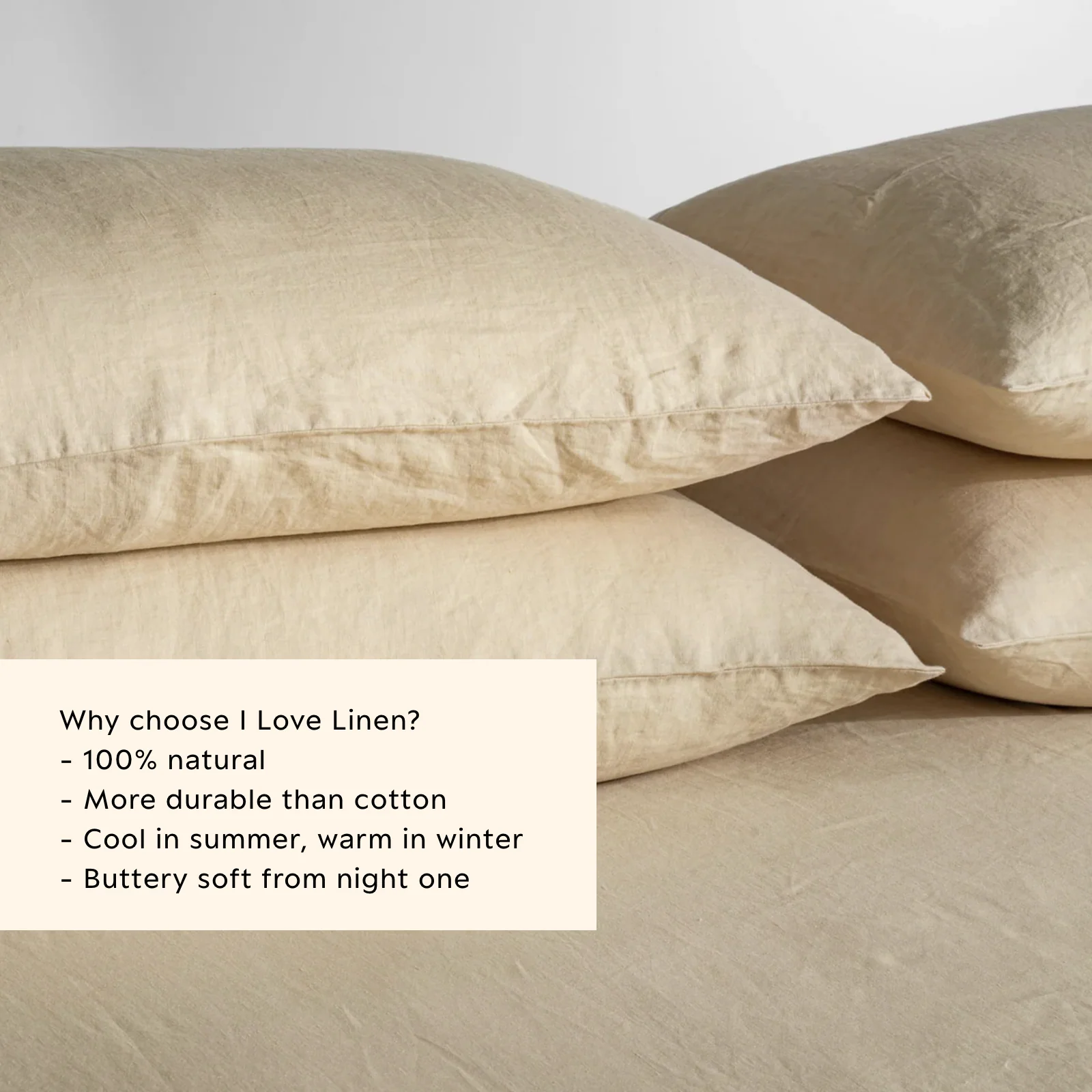 French Flax Linen Pillowcase Set in Creme - Image 3