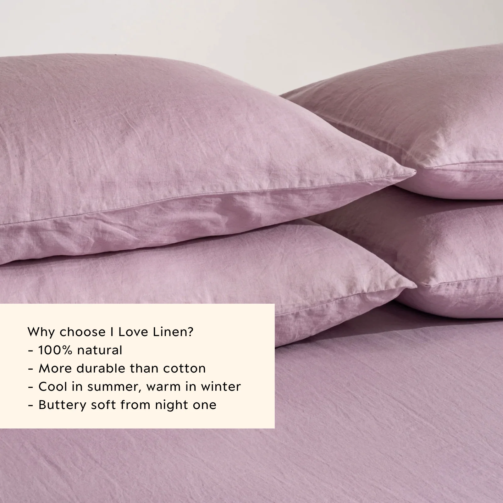 French Flax Linen Pillowcase Set in Lilac - Image 3