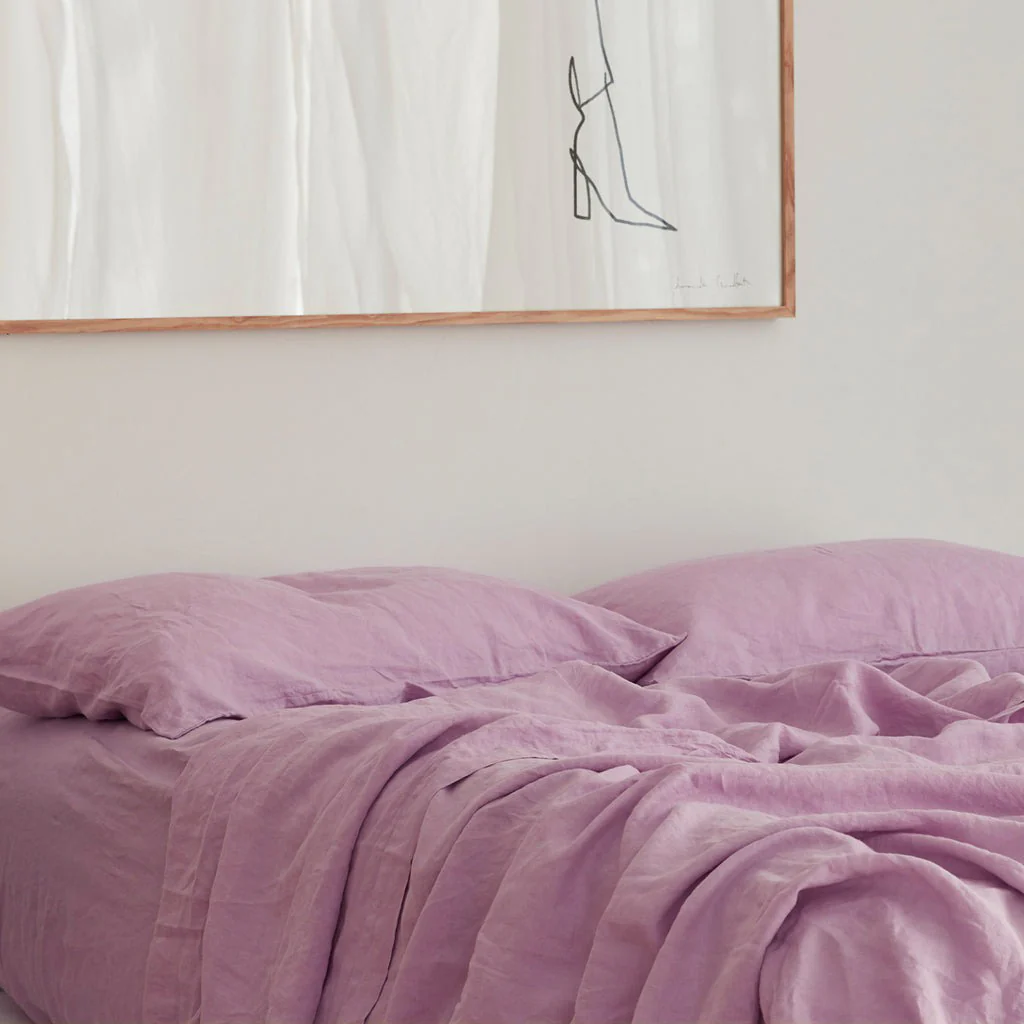 French Flax Linen Pillowcase Set in Lilac - Image 8