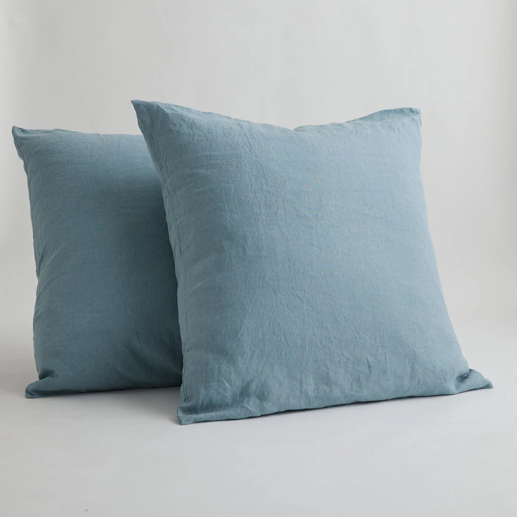 French Flax Linen Pillowcase Set in Marine Blue - Image 2