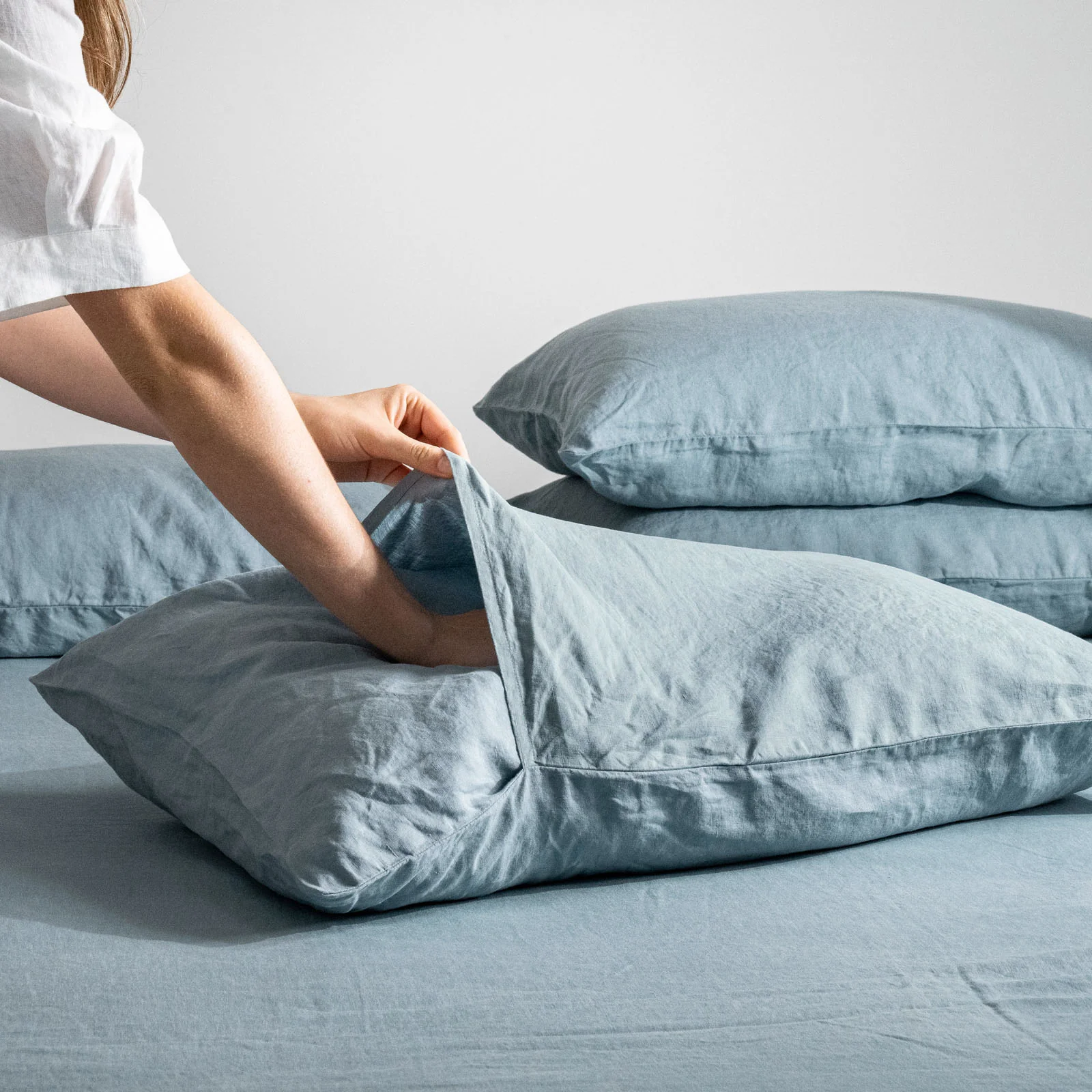 French Flax Linen Pillowcase Set in Marine Blue - Image 4