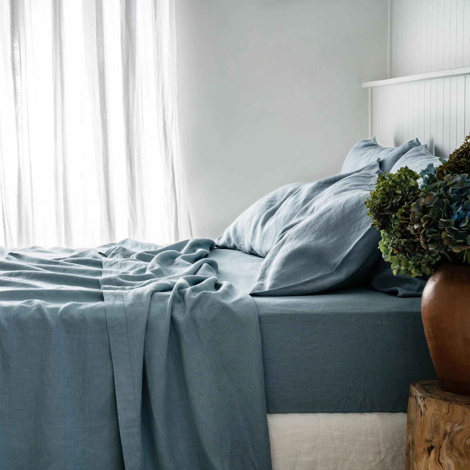 French Flax Linen Pillowcase Set in Marine Blue - Image 6