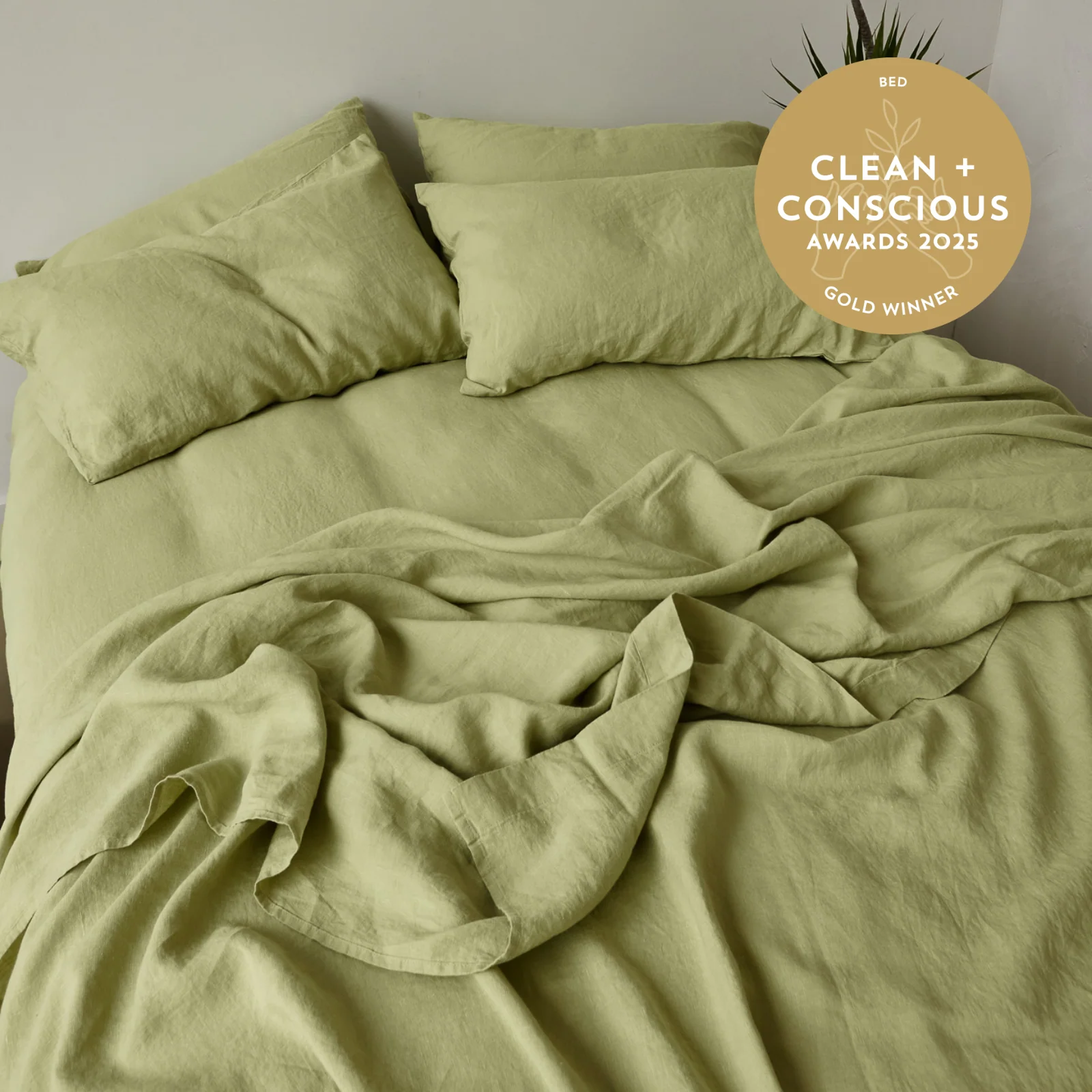 French Flax Linen Pillowcase Set in Matcha - Image 12