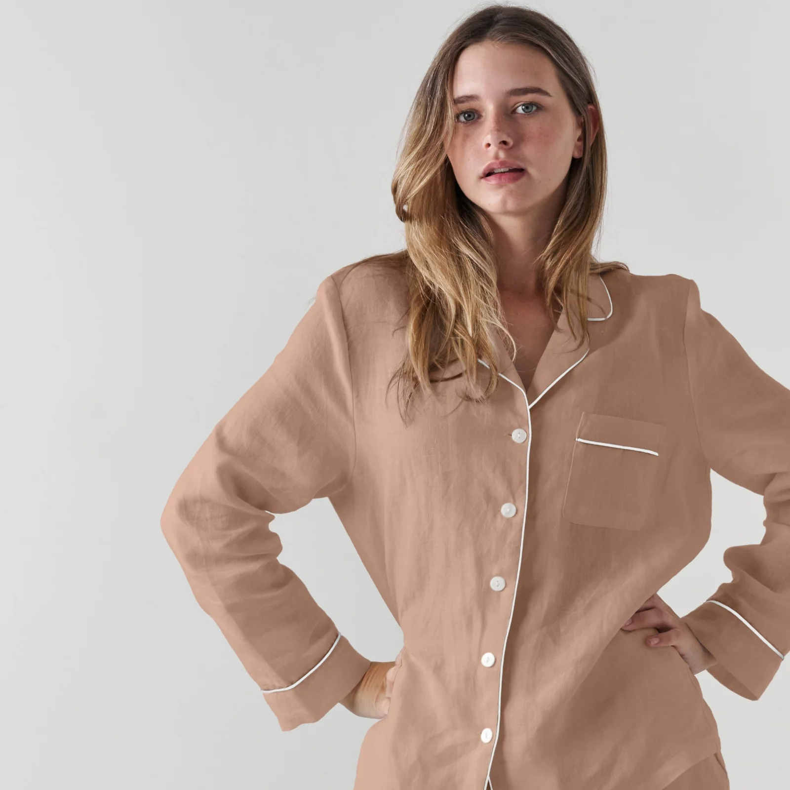 French Flax Linen Pyjama Set in Clay