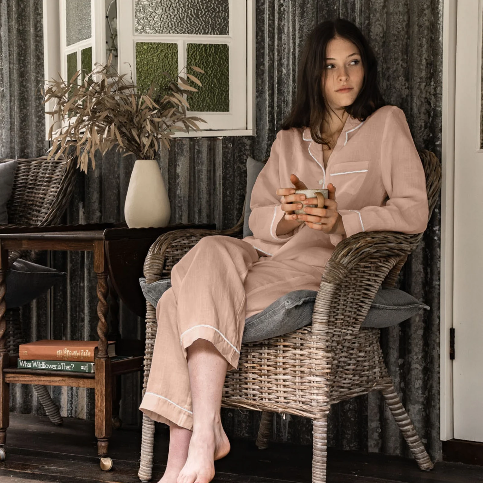 French Flax Linen Pyjama Set in Clay - Image 14