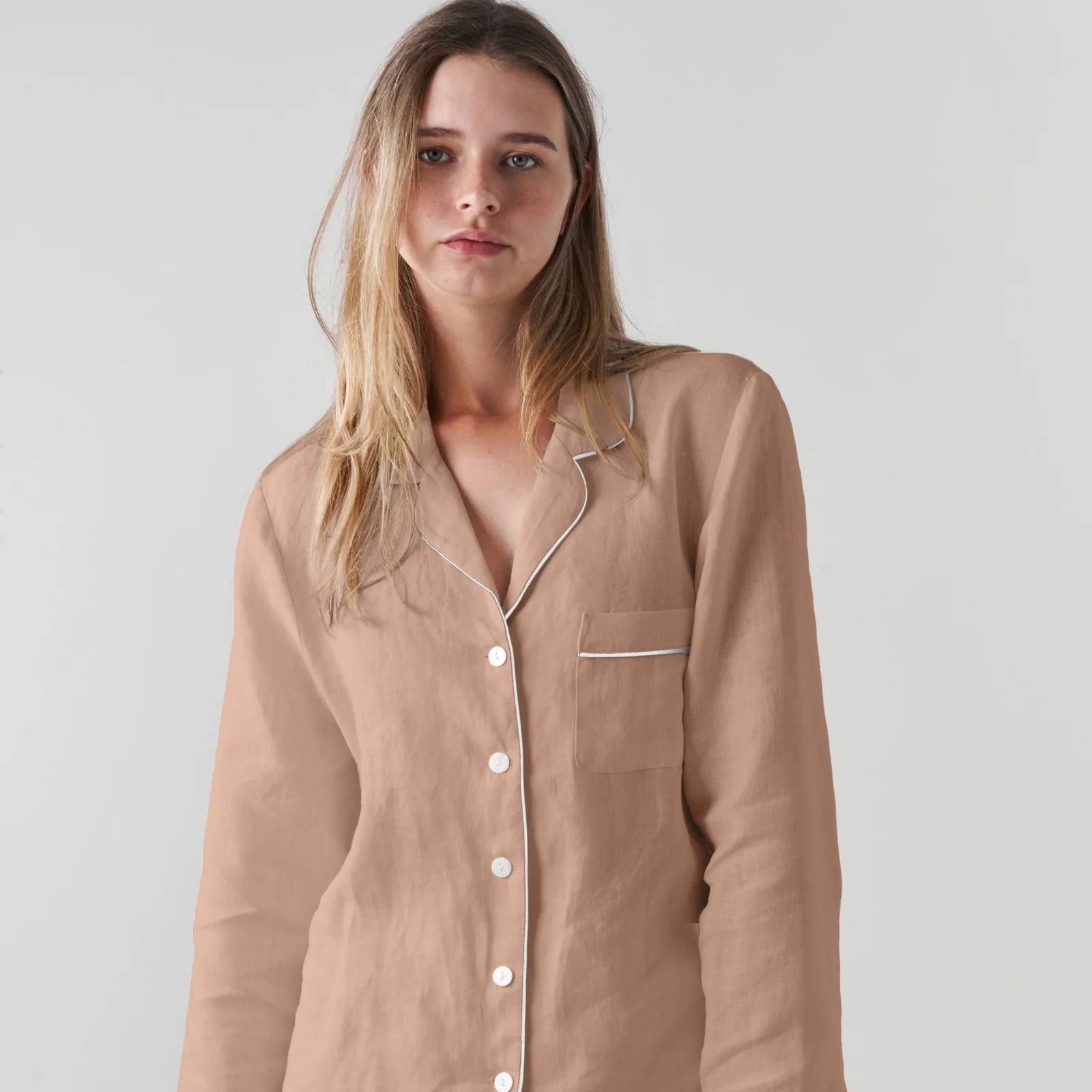 French Flax Linen Pyjama Set in Clay - Image 3