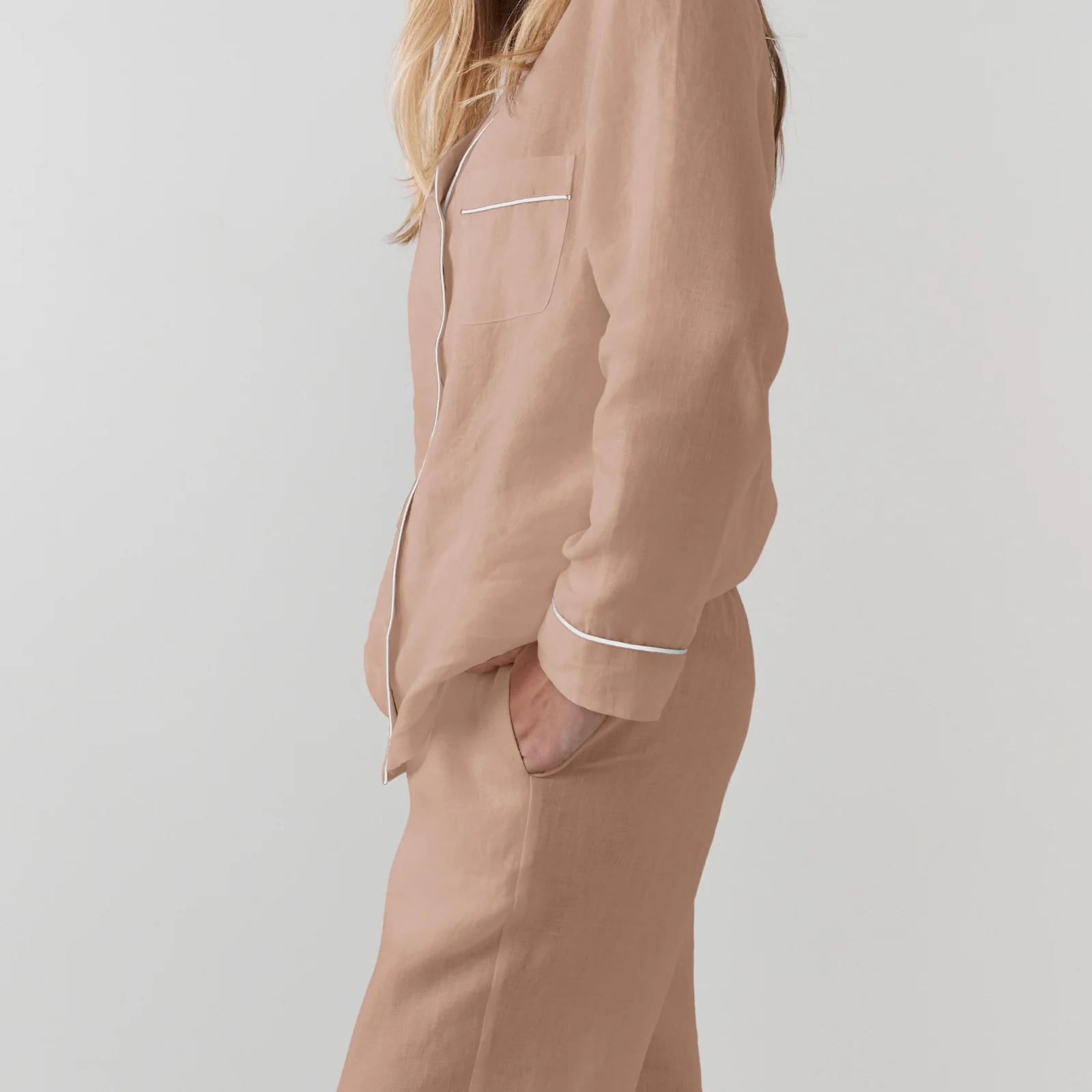French Flax Linen Pyjama Set in Clay - Image 4
