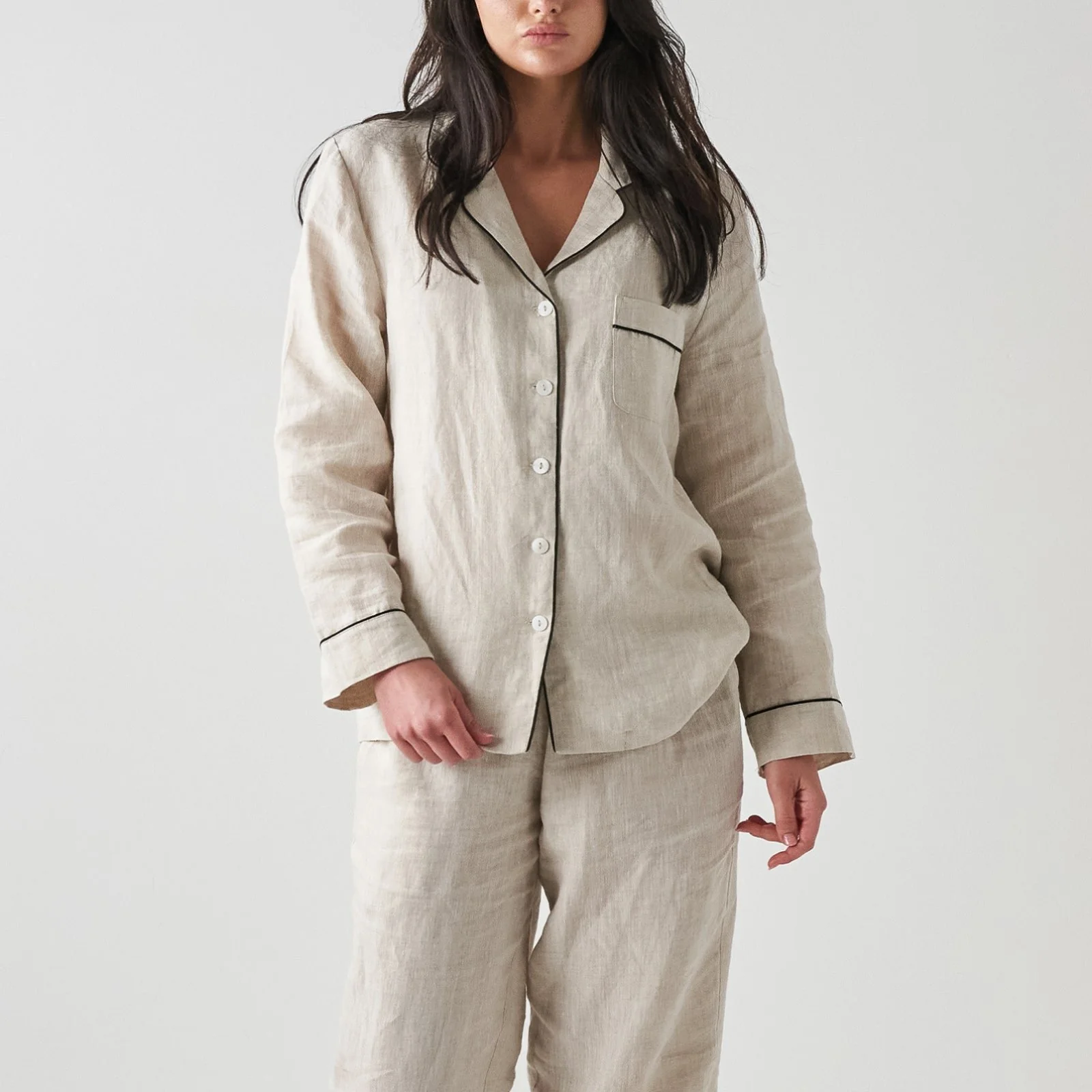 French Flax Linen Pyjama Set in Natural - Image 4