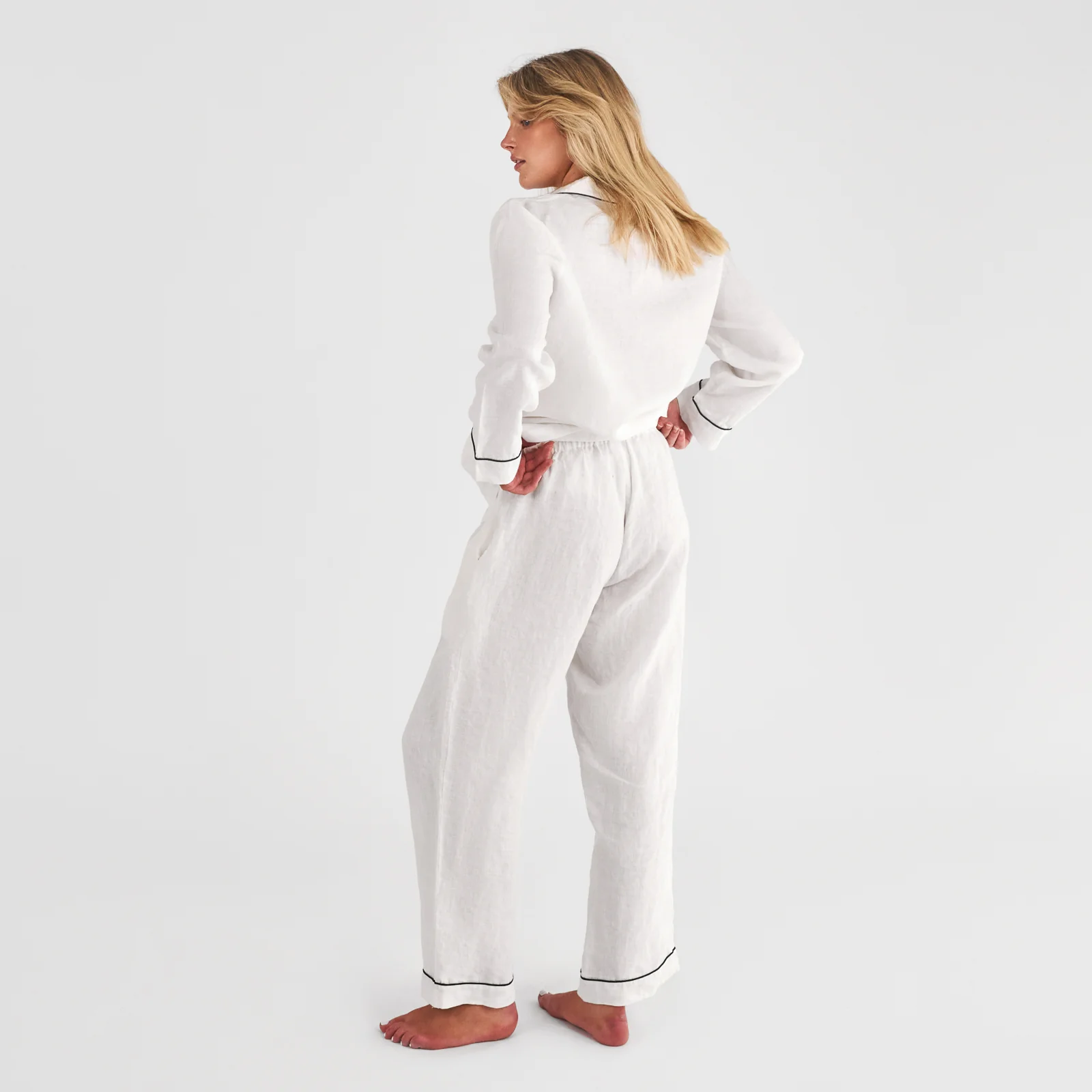 French Flax Linen Pyjama Set in White - Image 4