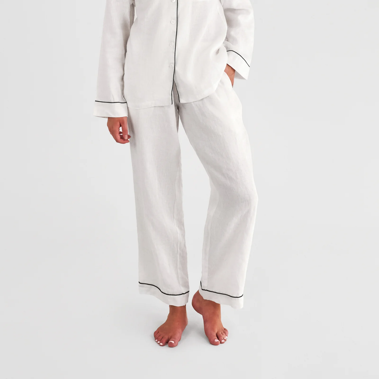 French Flax Linen Pyjama Set in White - Image 6