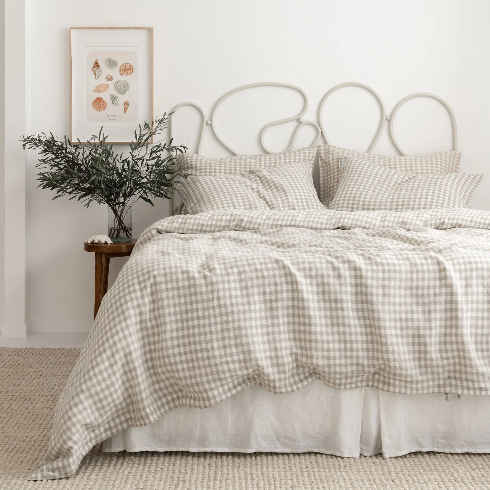 French Flax Linen Quilt Cover in Beige Gingham - Image 2