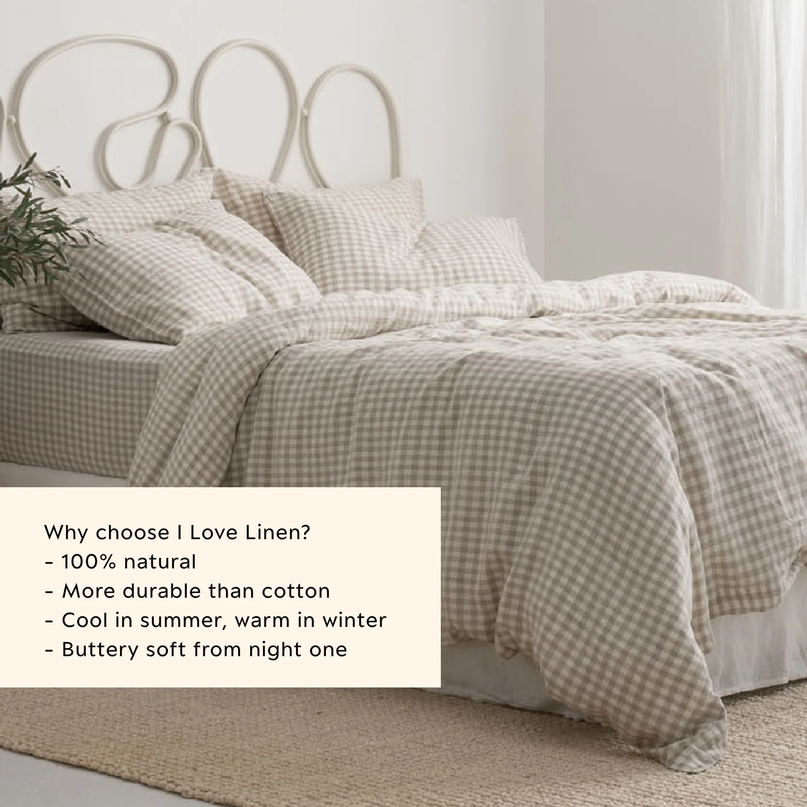 French Flax Linen Quilt Cover in Beige Gingham - Image 4