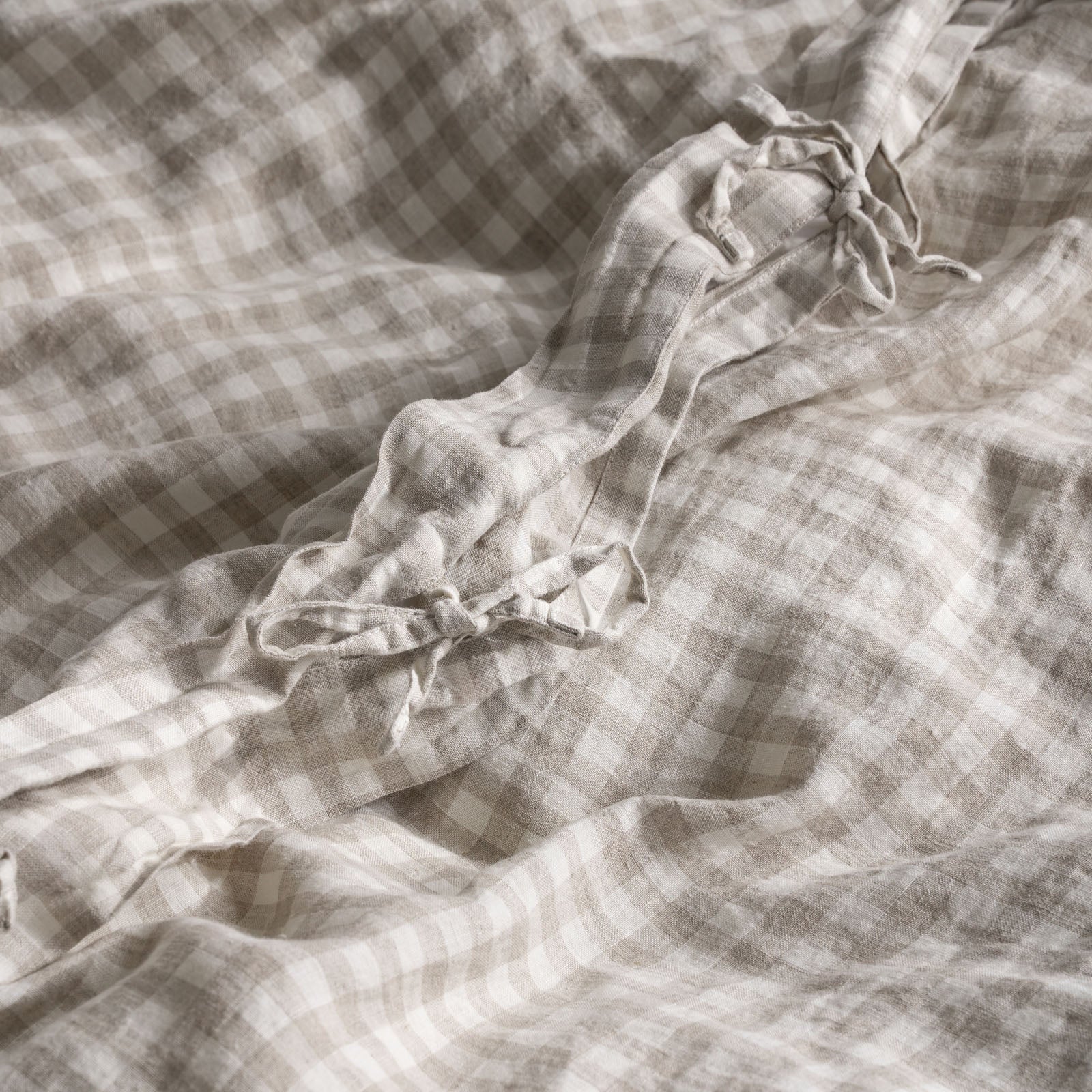 French Flax Linen Quilt Cover in Beige Gingham - Image 7