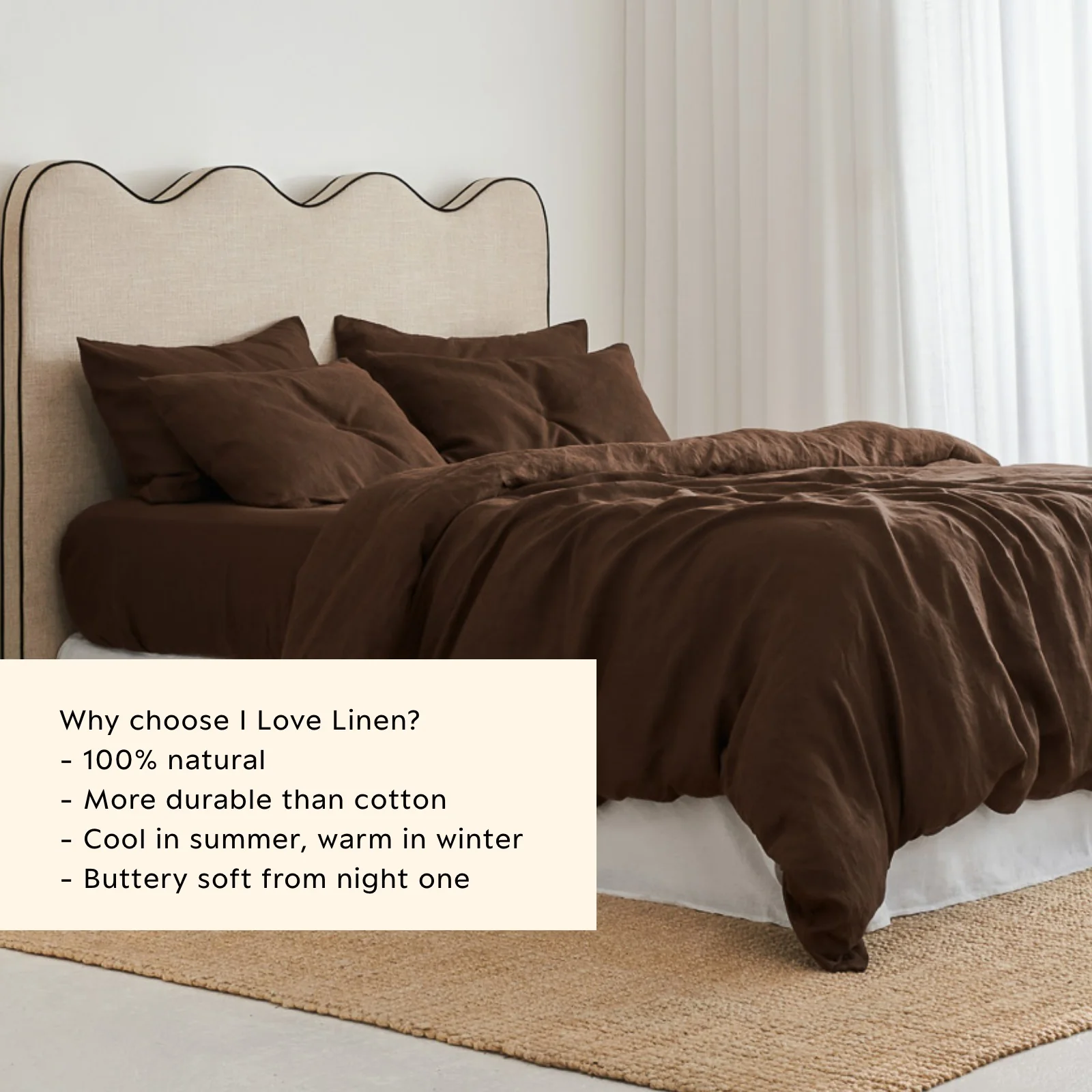 French Flax Linen Quilt Cover in Chocolate - Image 3