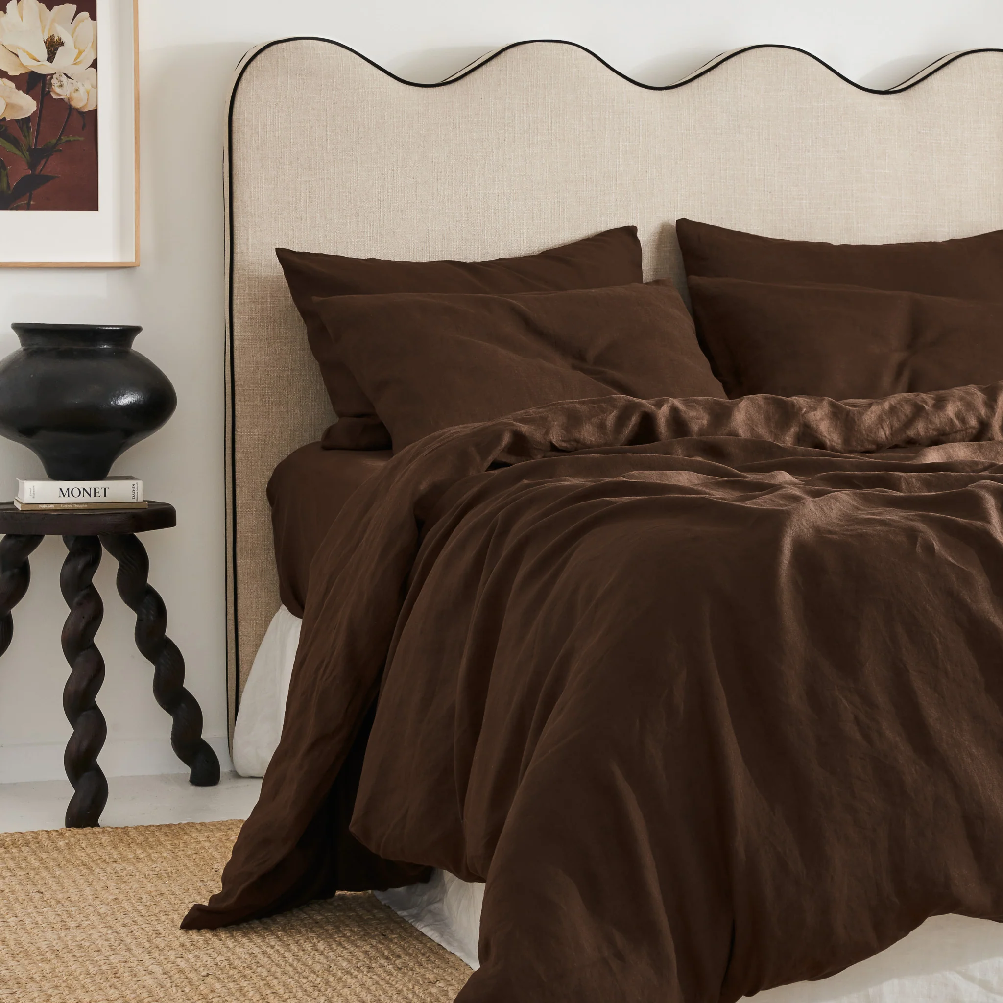 French Flax Linen Quilt Cover in Chocolate - Image 4