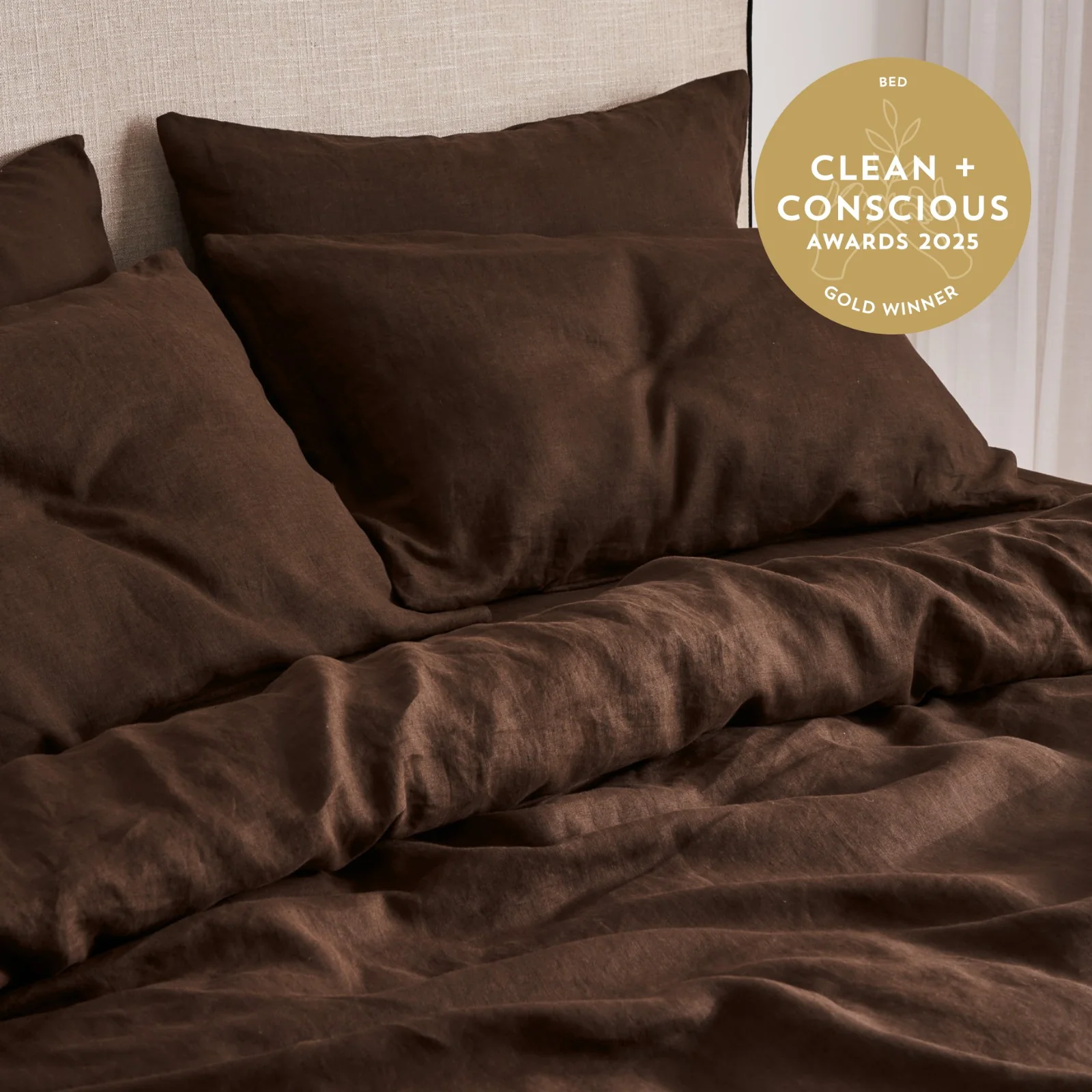 French Flax Linen Quilt Cover in Chocolate - Image 5