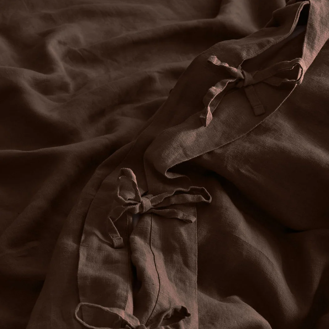 French Flax Linen Quilt Cover in Chocolate - Image 6