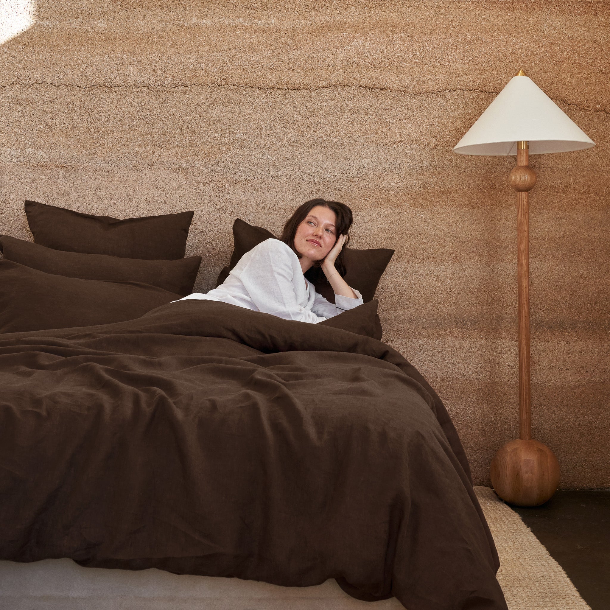 French Flax Linen Quilt Cover in Chocolate - Image 7