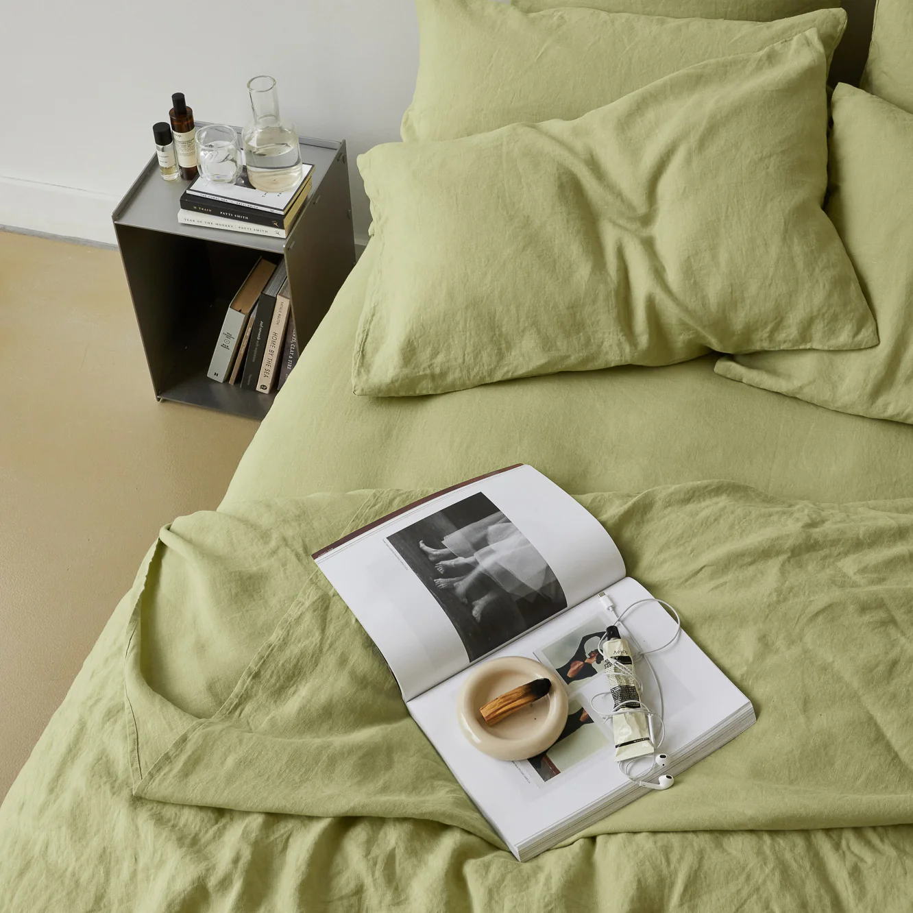 French Flax Linen Quilt Cover in Matcha - Image 6
