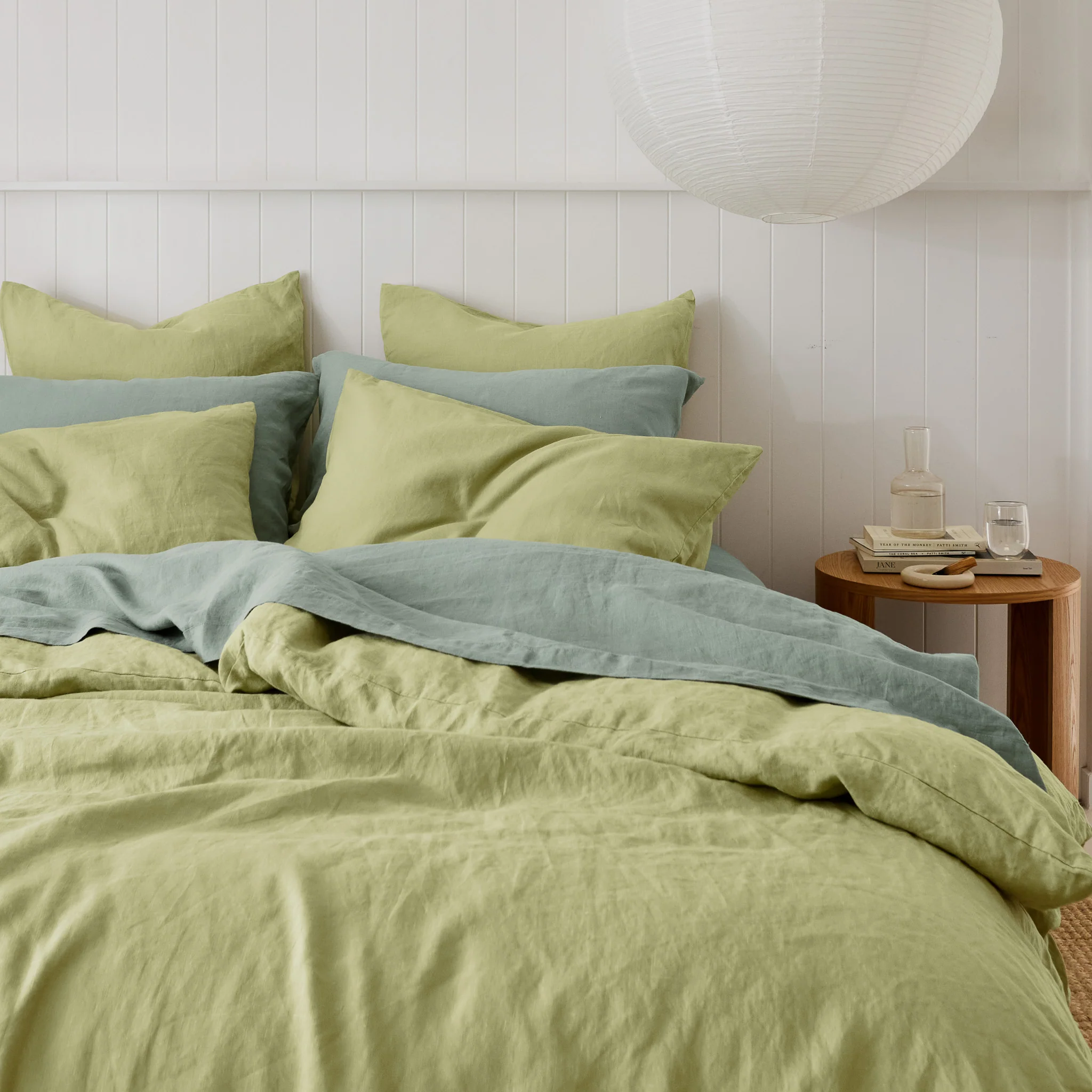 French Flax Linen Quilt Cover in Matcha - Image 8
