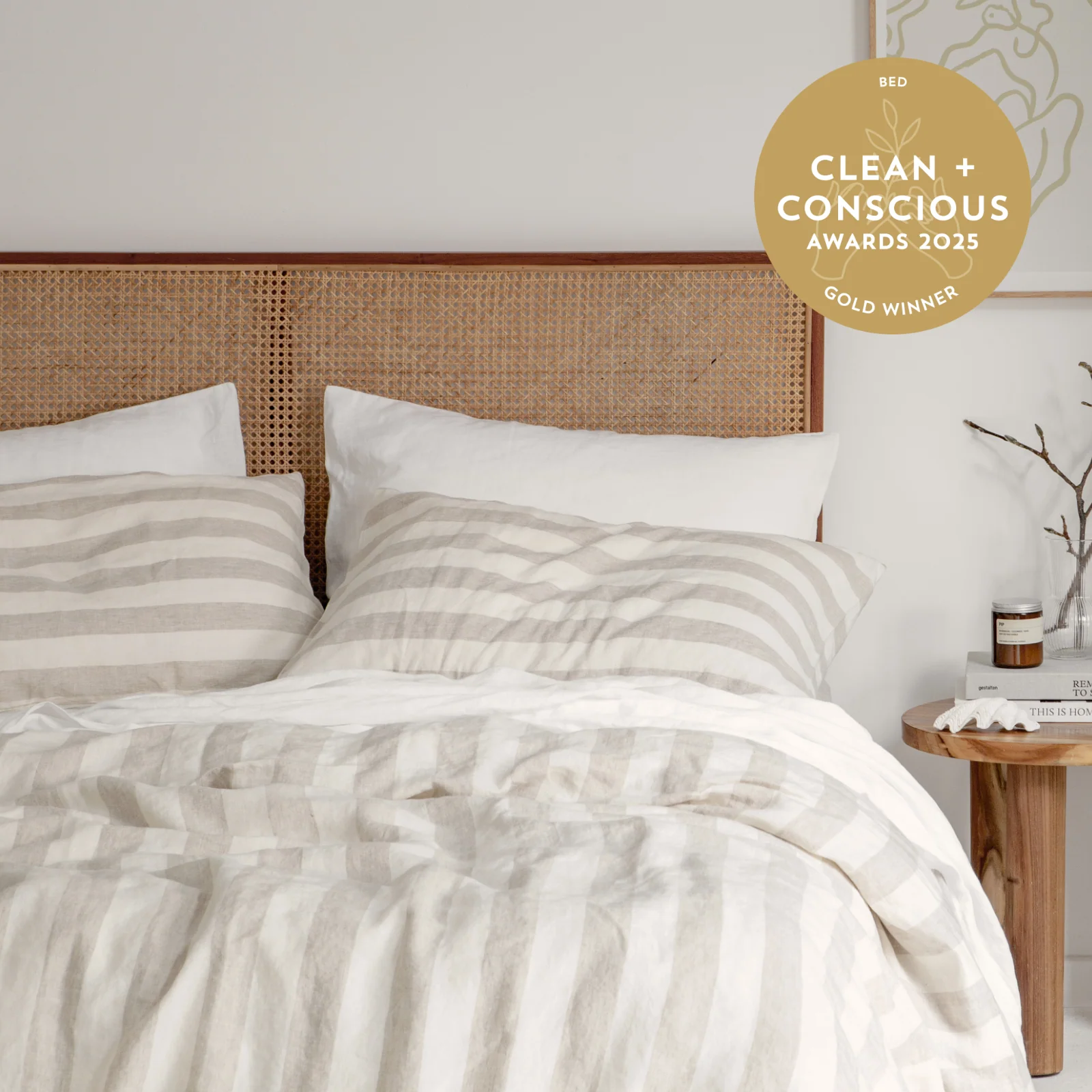 French Flax Linen Quilt Cover in Natural Thick Stripe - Image 4