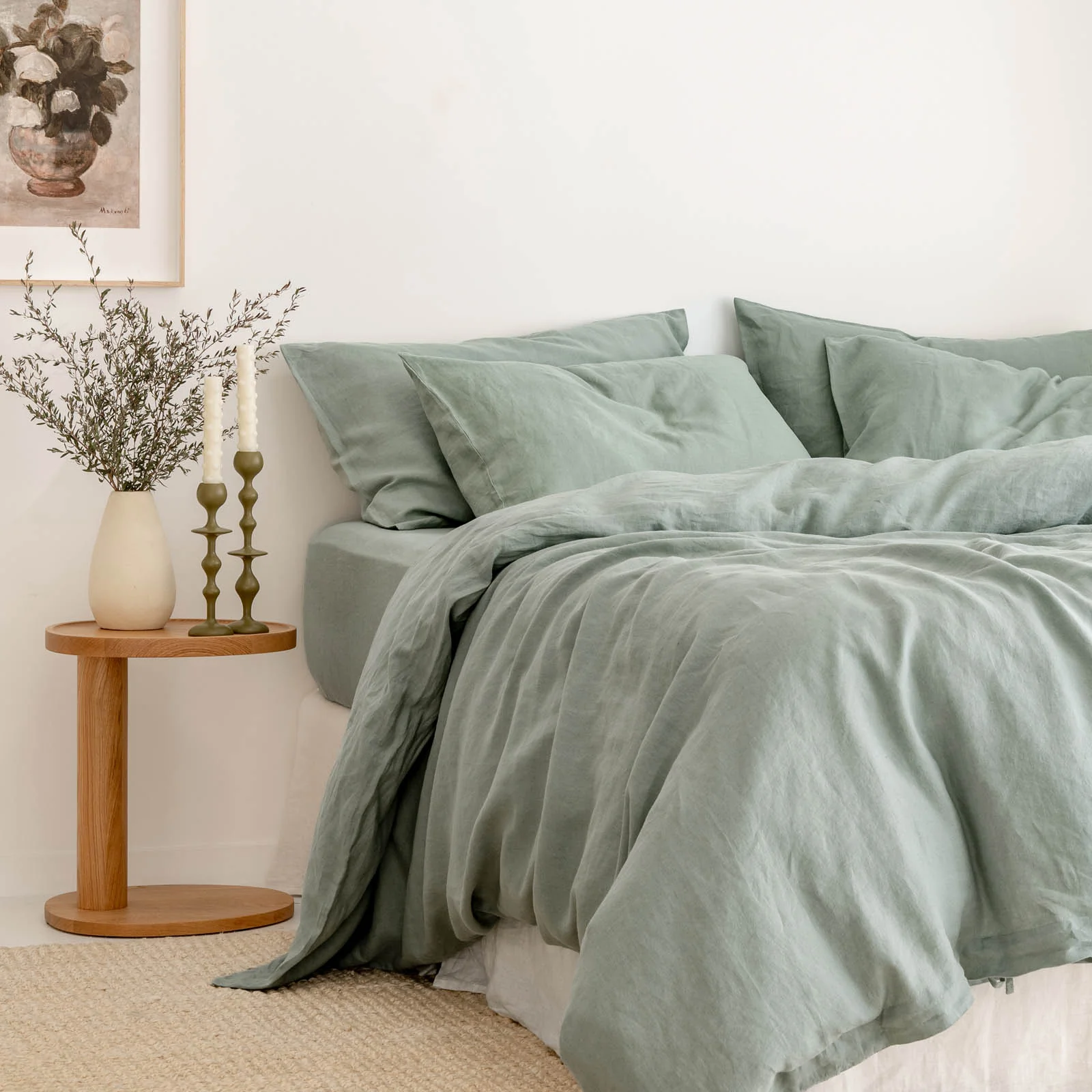 French Flax Linen Quilt Cover in Sage - Image 8