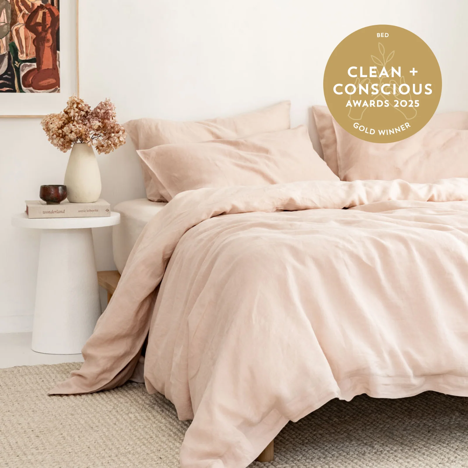 French Flax Linen Quilt Cover Set in Blush - Image 9