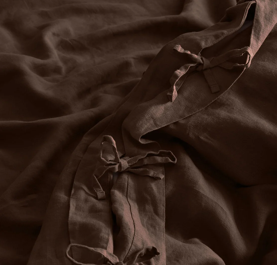 French Flax Linen Quilt Cover Set in Chocolate - Image 7