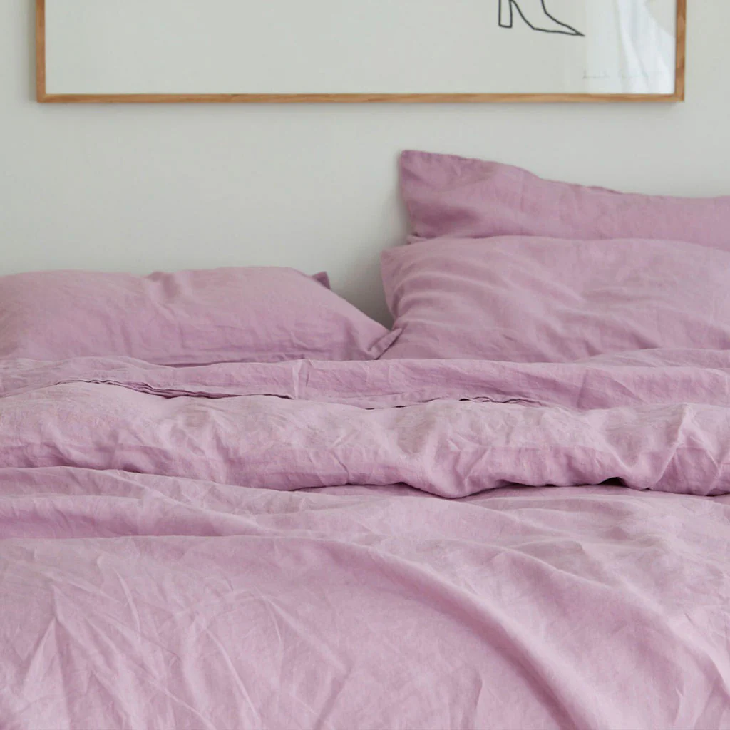 French Flax Linen Quilt Cover Set in Lilac - Image 3