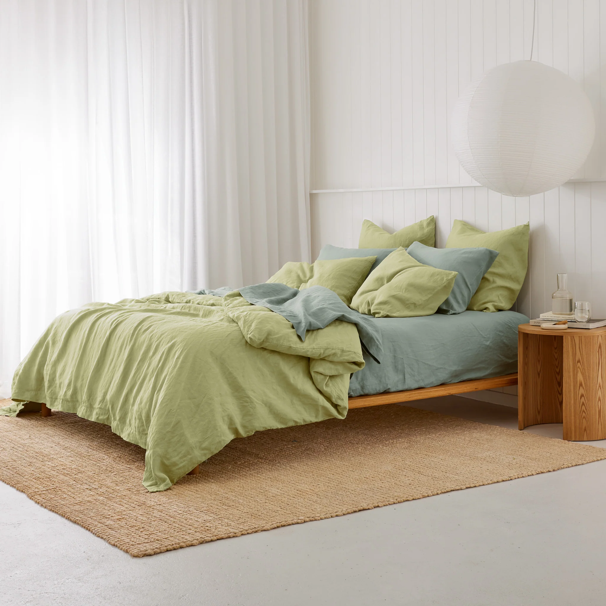 French Flax Linen Quilt Cover Set in Matcha - Image 11