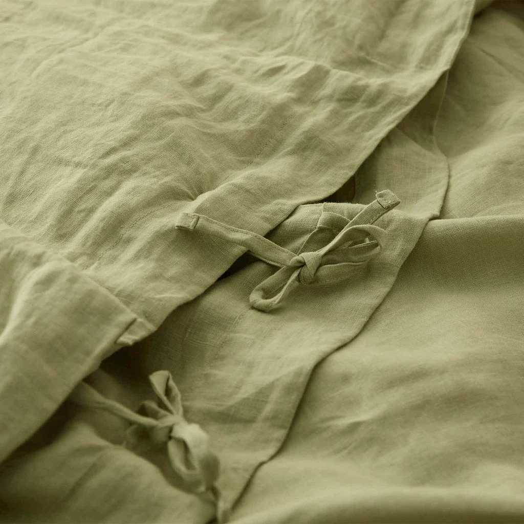 French Flax Linen Quilt Cover Set in Matcha - Image 14