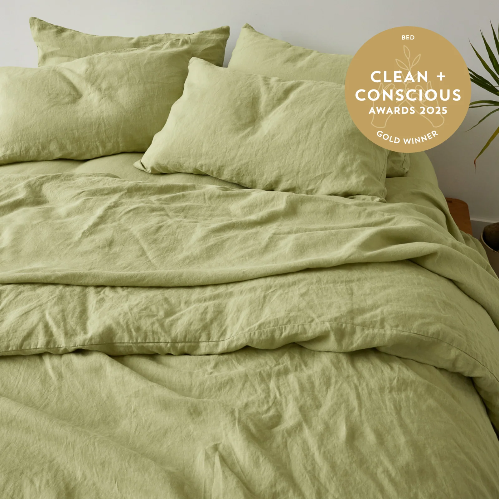 French Flax Linen Quilt Cover Set in Matcha - Image 5