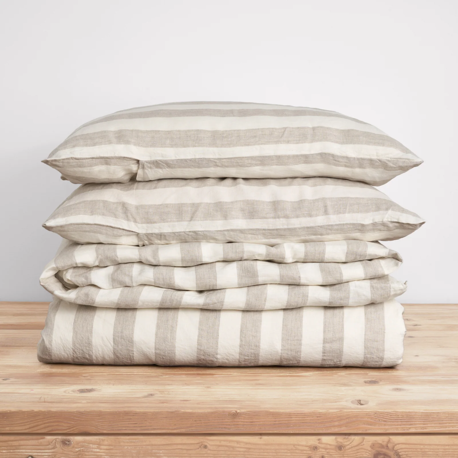 French Flax Linen Quilt Cover Set in Natural Thick Stripe