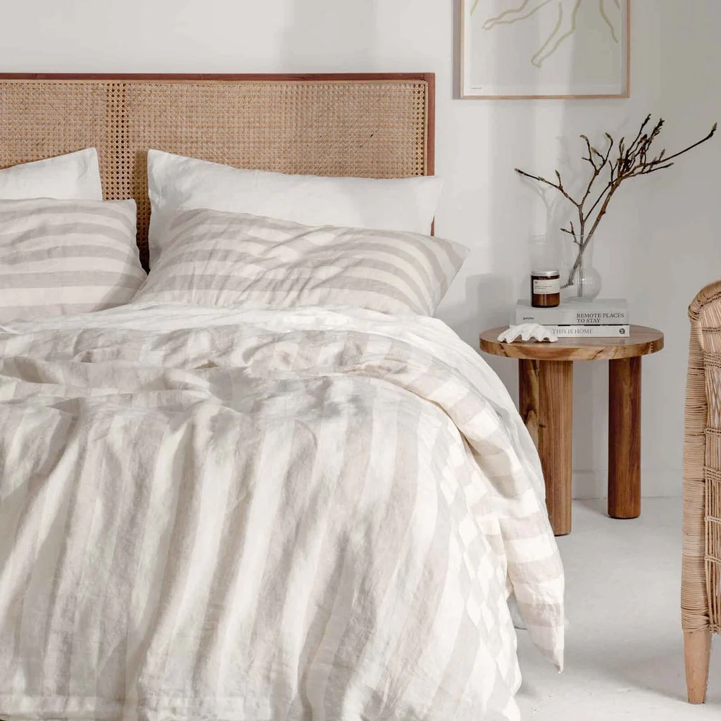 French Flax Linen Quilt Cover Set in Natural Thick Stripe - Image 2