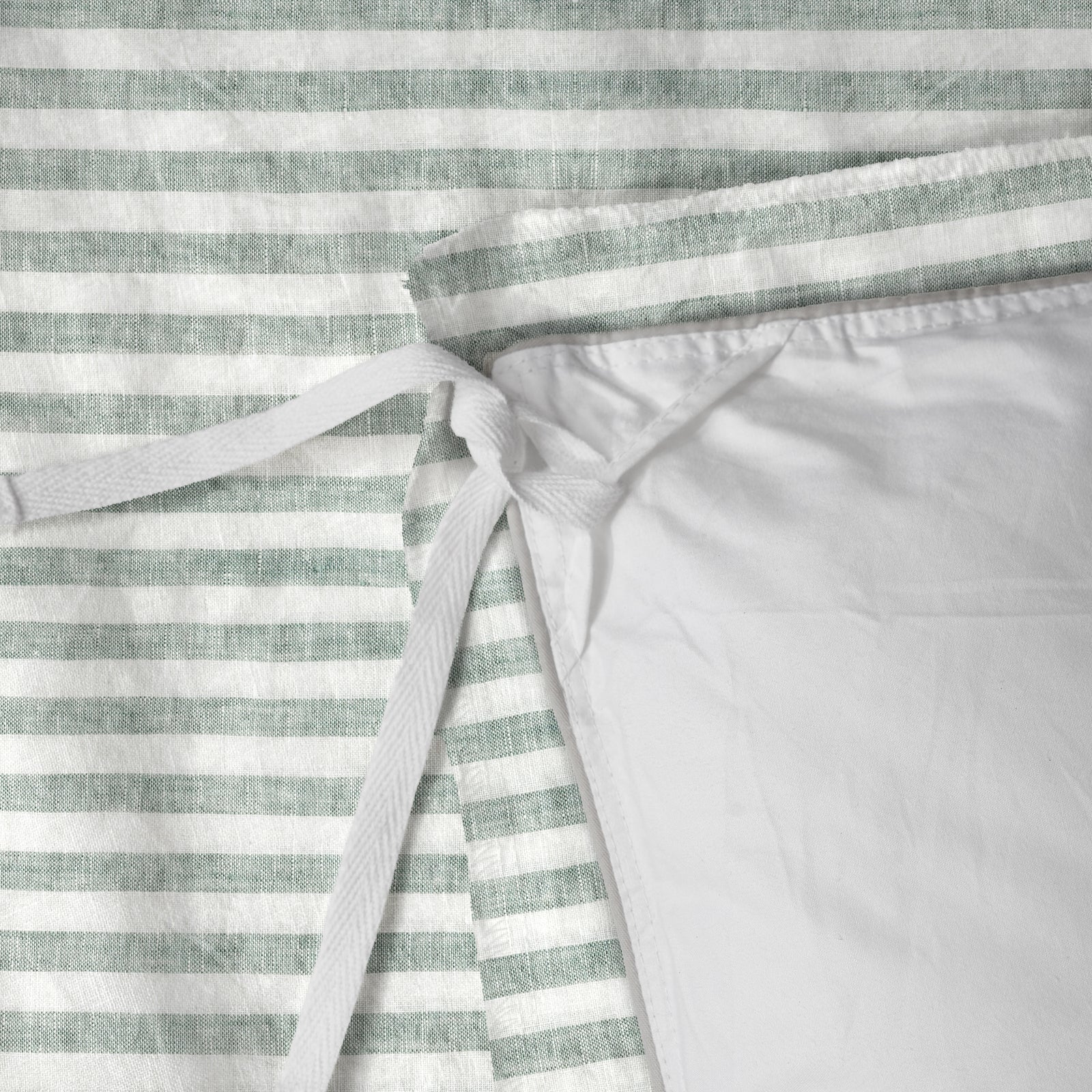 French Flax Linen Quilt Cover Set in Sage Stripe - Image 14