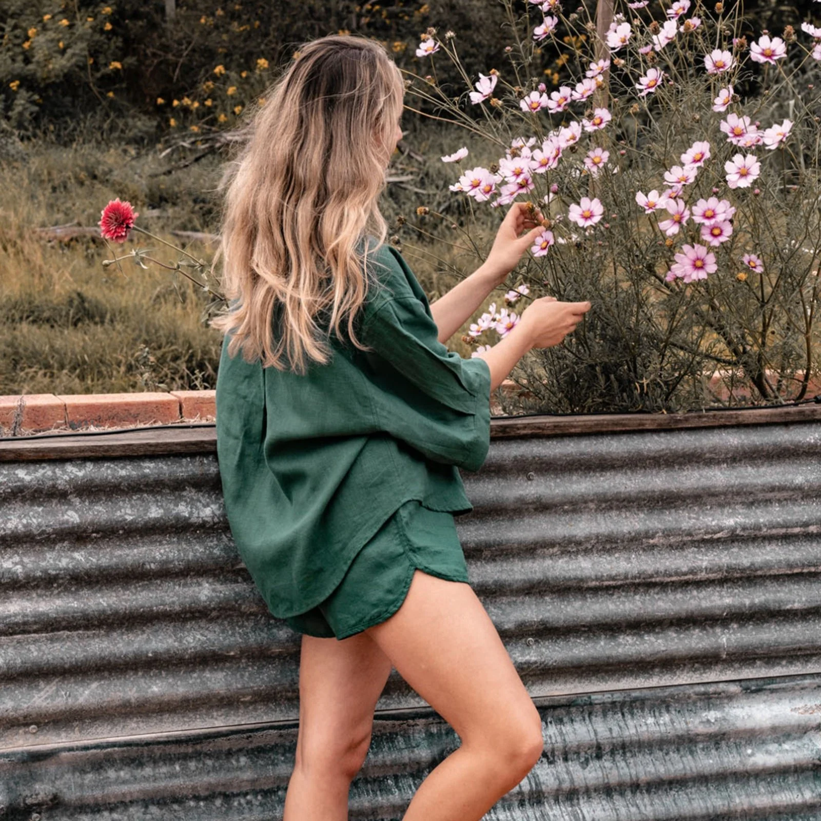 French Flax Linen Relaxed Short in Jade - Image 9