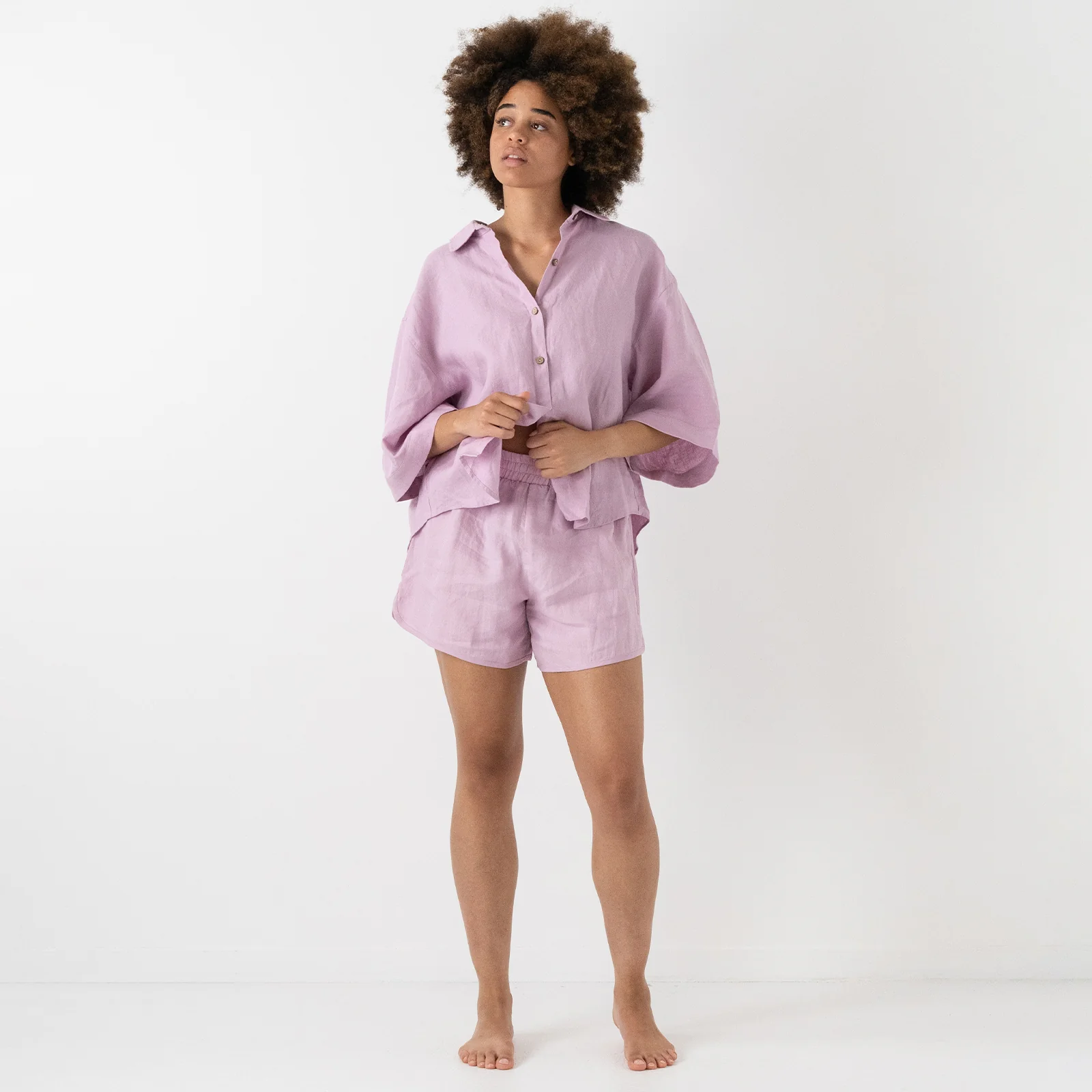 French Flax Linen Relaxed Short in Lilac - Image 4