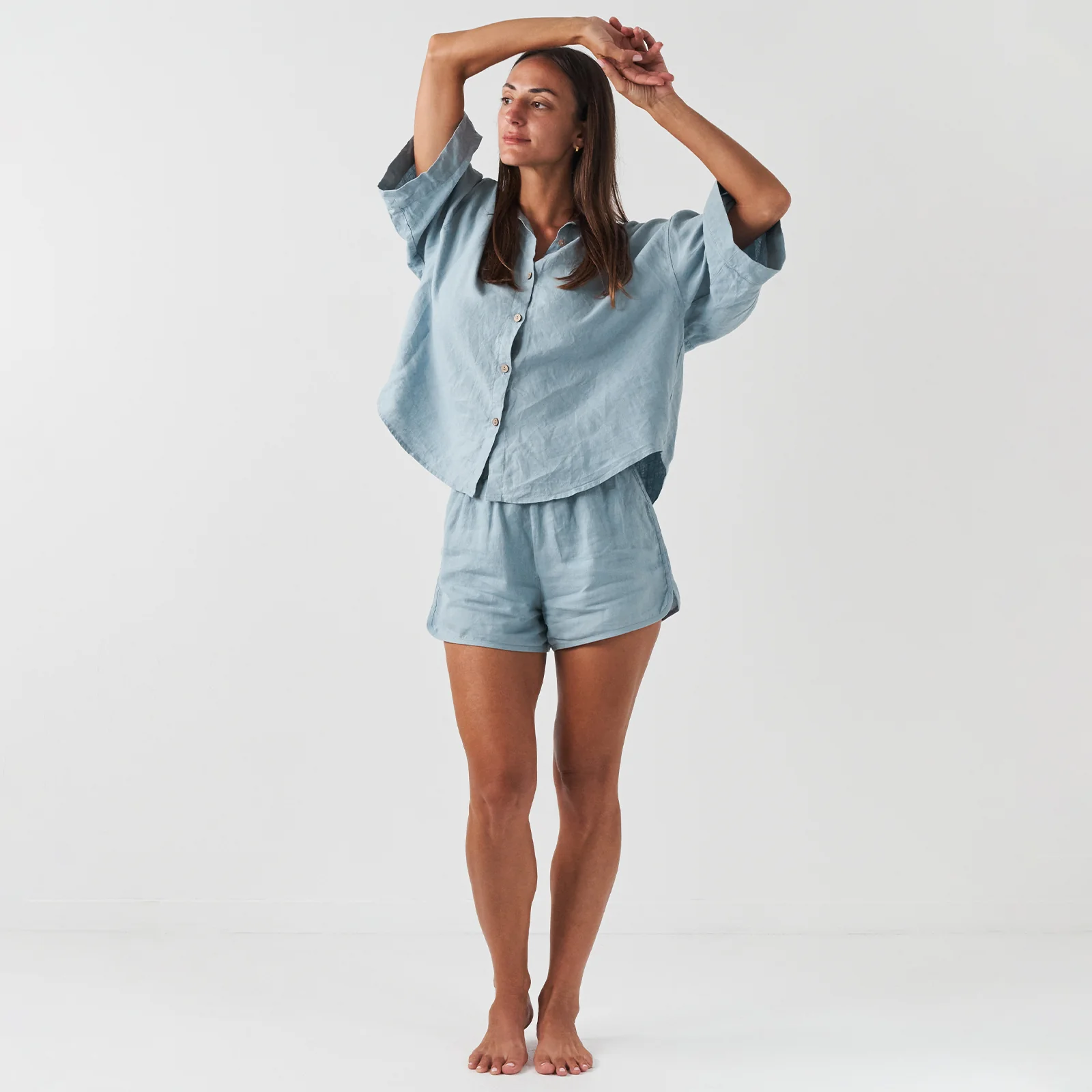 French Flax Linen Relaxed Short in Marine Blue - Image 4