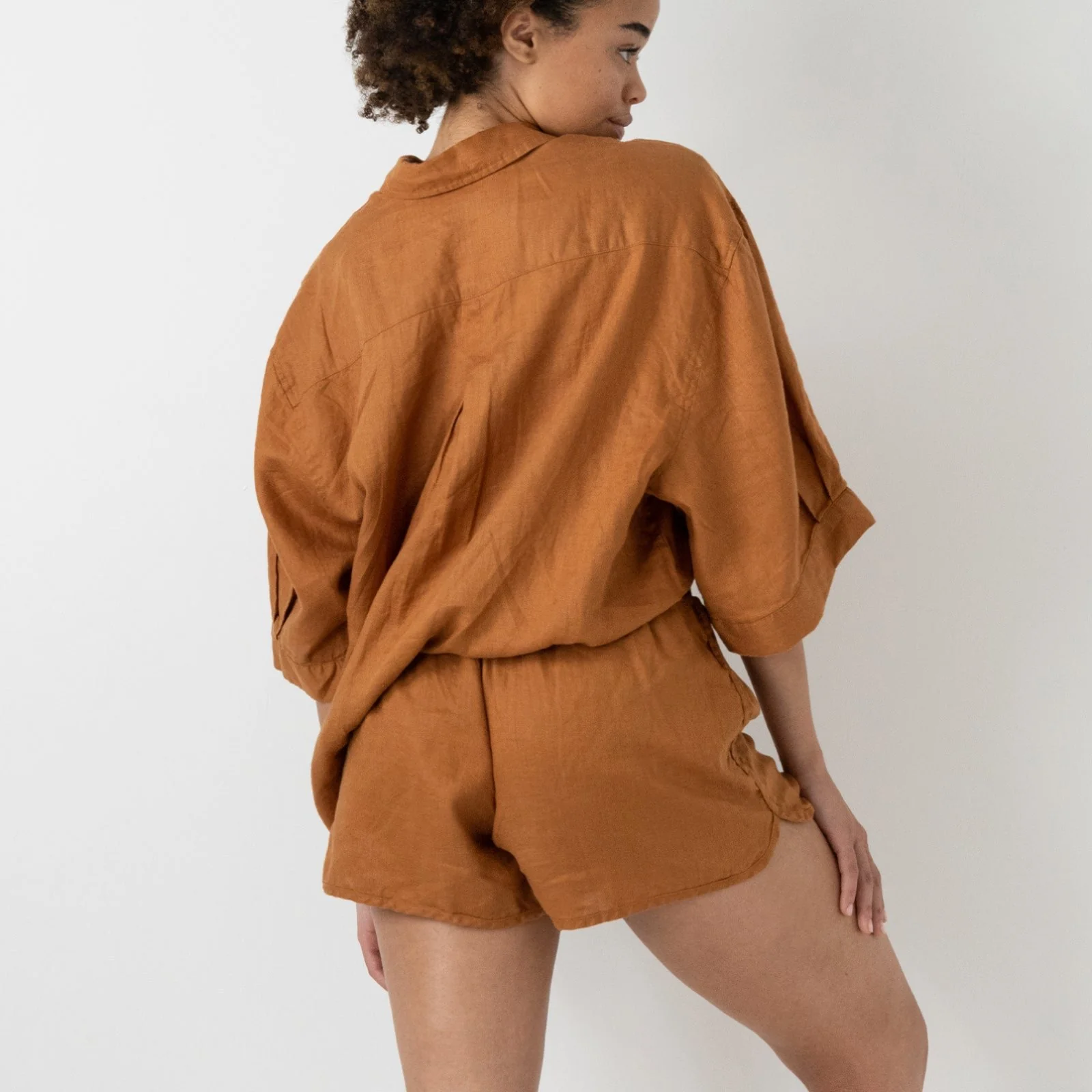 French Flax Linen Relaxed Short in Ochre - Image 2