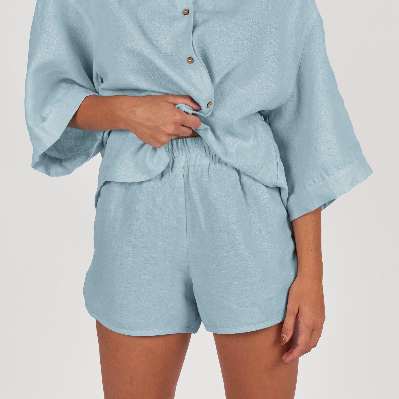 French Flax Linen Relaxed Short in Sky Blue