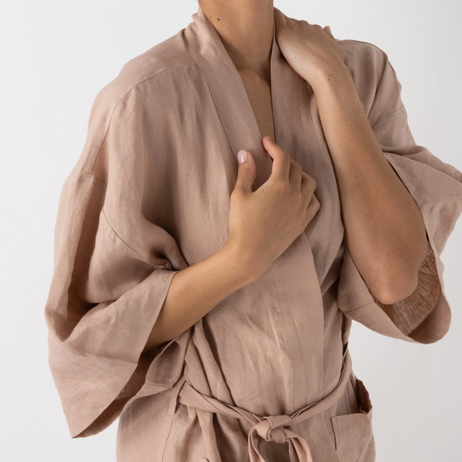 French Flax Linen Robe in Clay - Image 5