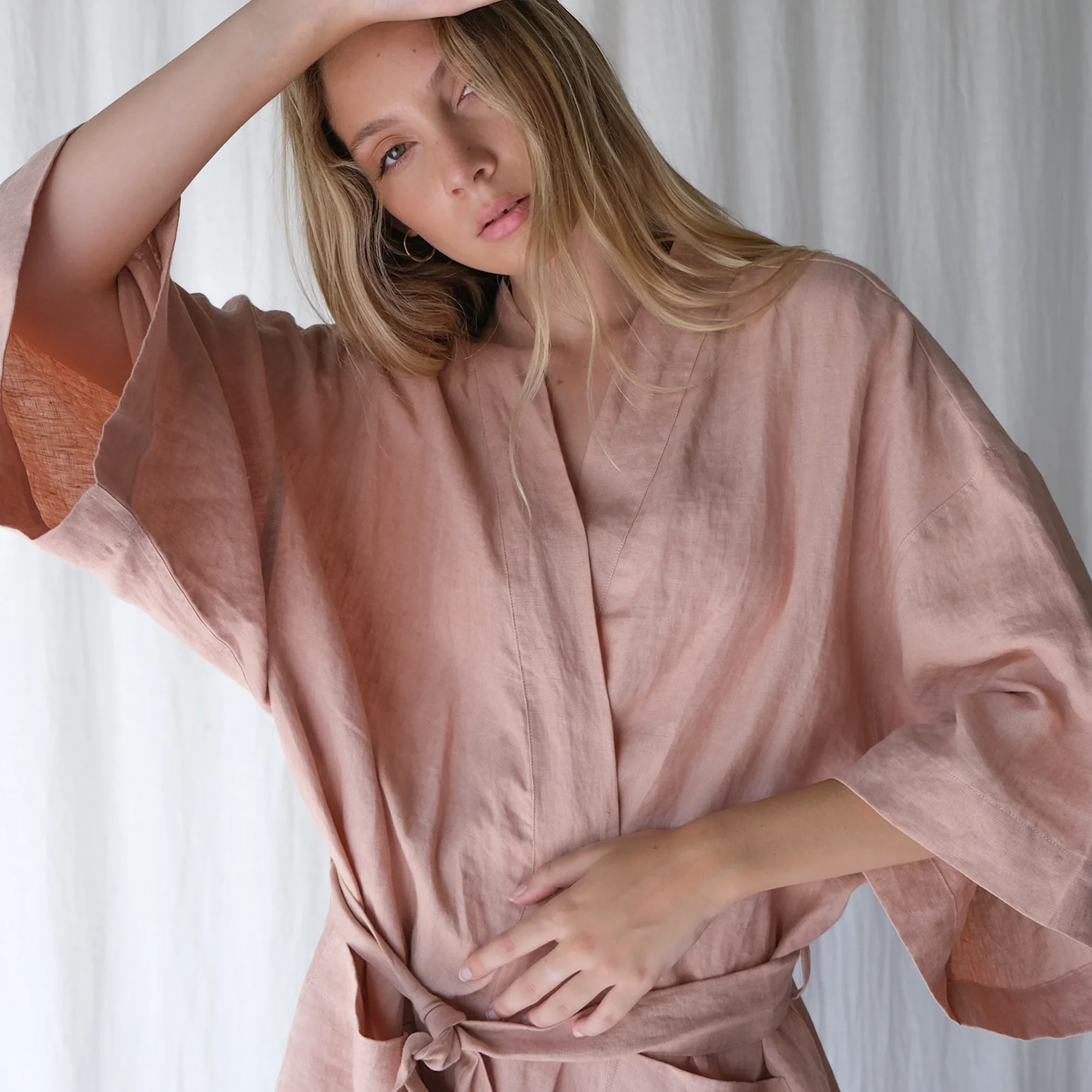 French Flax Linen Robe in Clay - Image 8